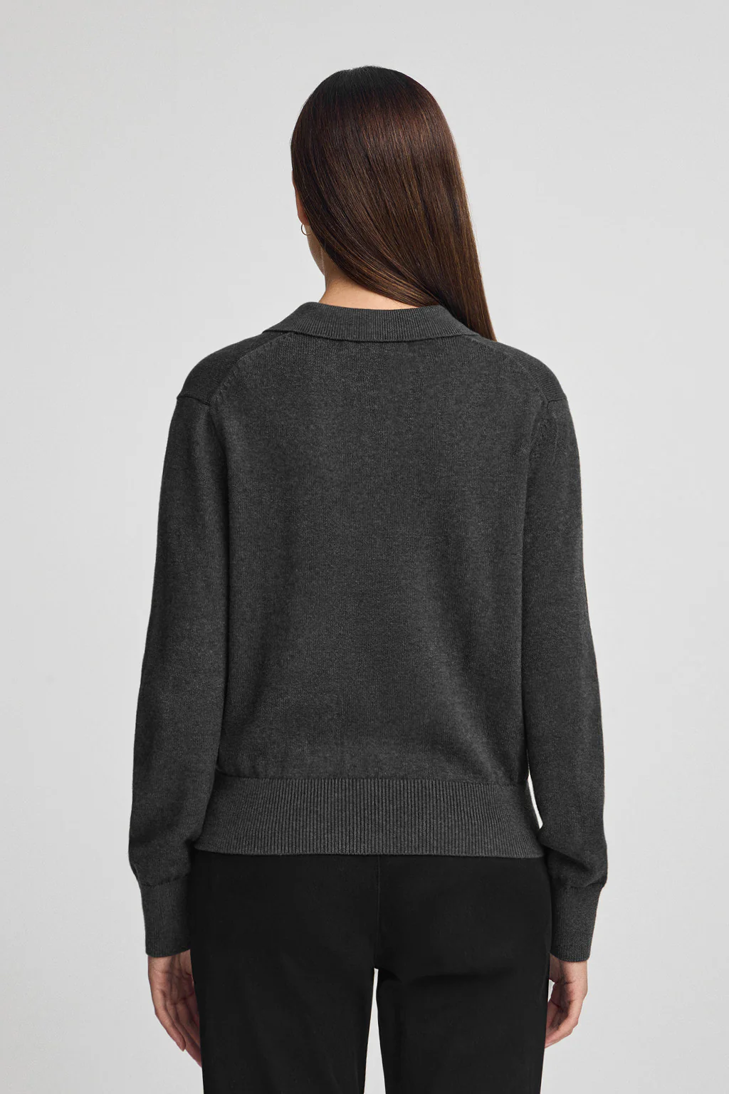 Jersey gris oscuro vigoré con cuello polo en mezcla de lana y botón nacarado Polo Club - Image 5