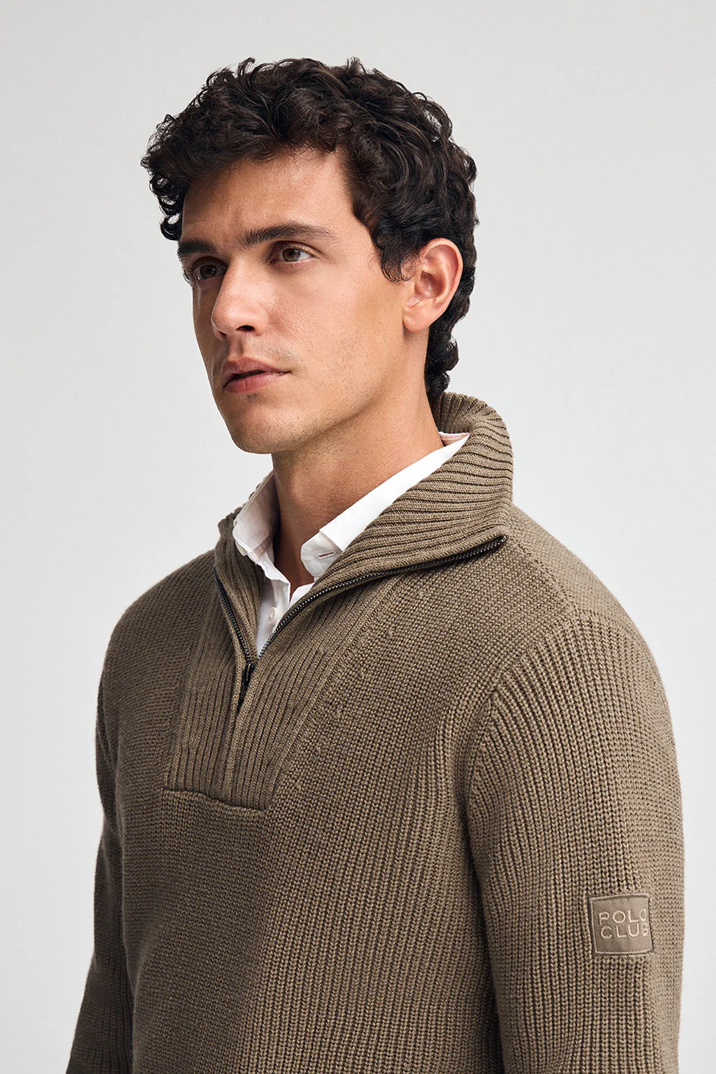 Jersey marrón oscuro vigoré de punto inglés con parche Polo Club - Image 3