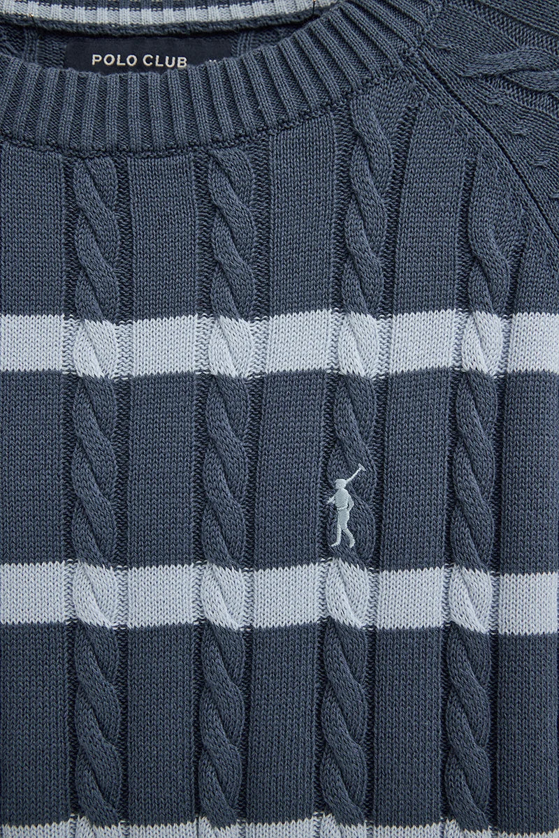 Jersey trenzado de rayas azul denim con logo Rigby Go - Image 7