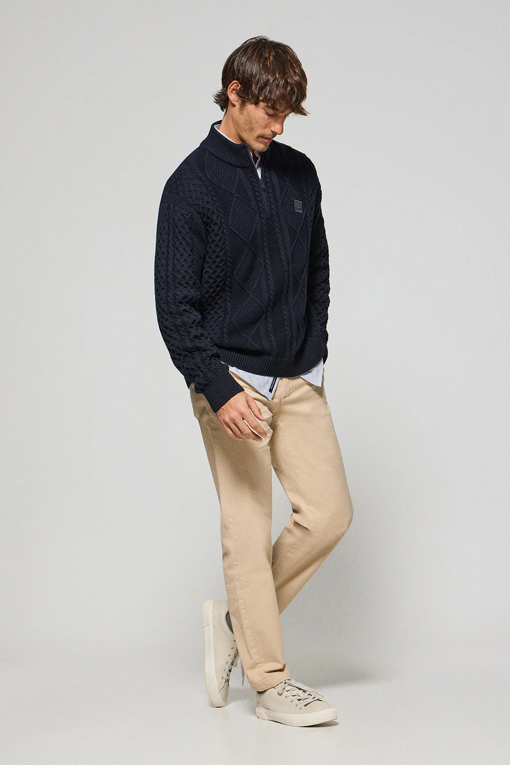 Jersey trenzado Nil azul marino con cremallera y detalle Polo Club - Image 3