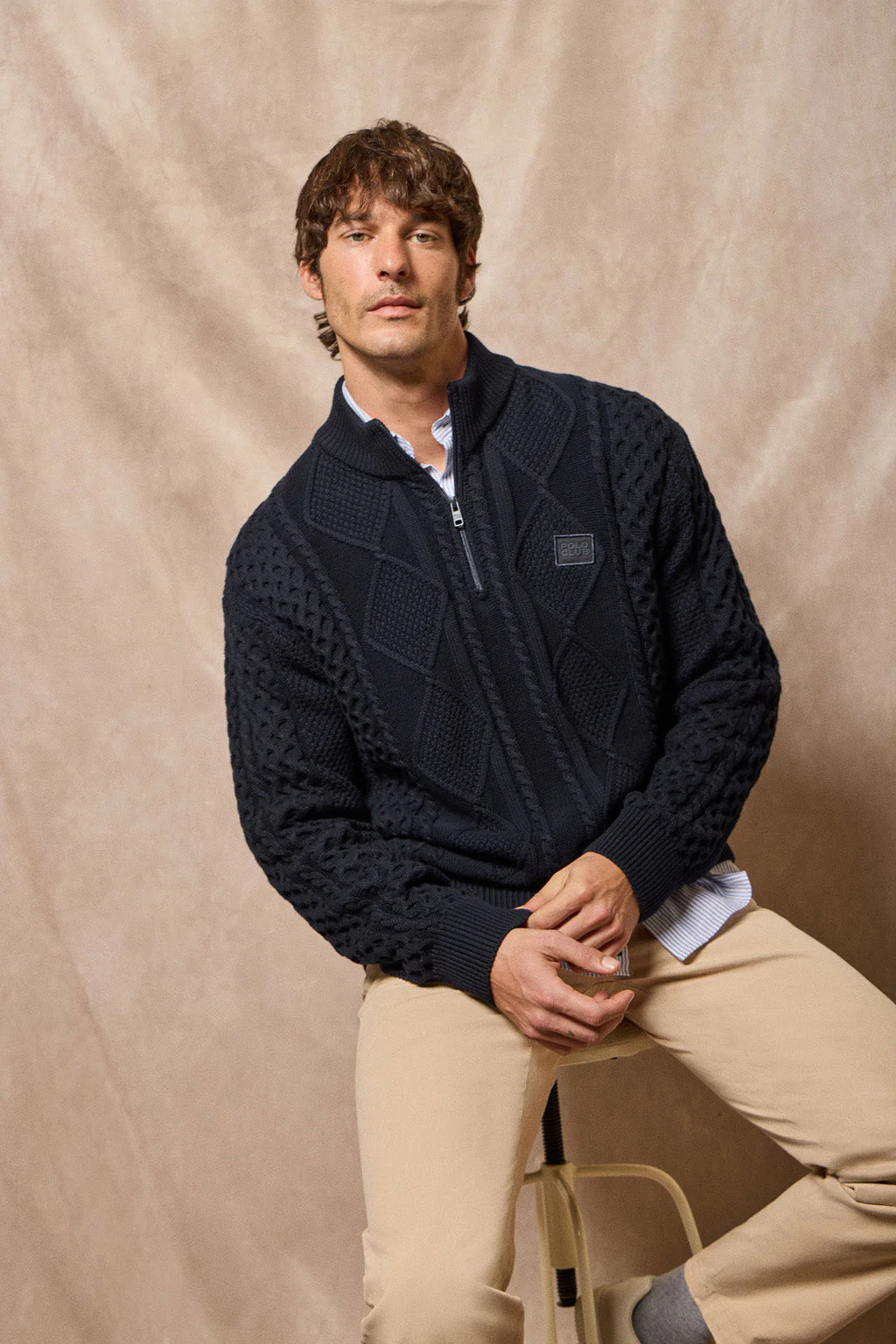 Jersey trenzado Nil azul marino con cremallera y detalle Polo Club - Image 4