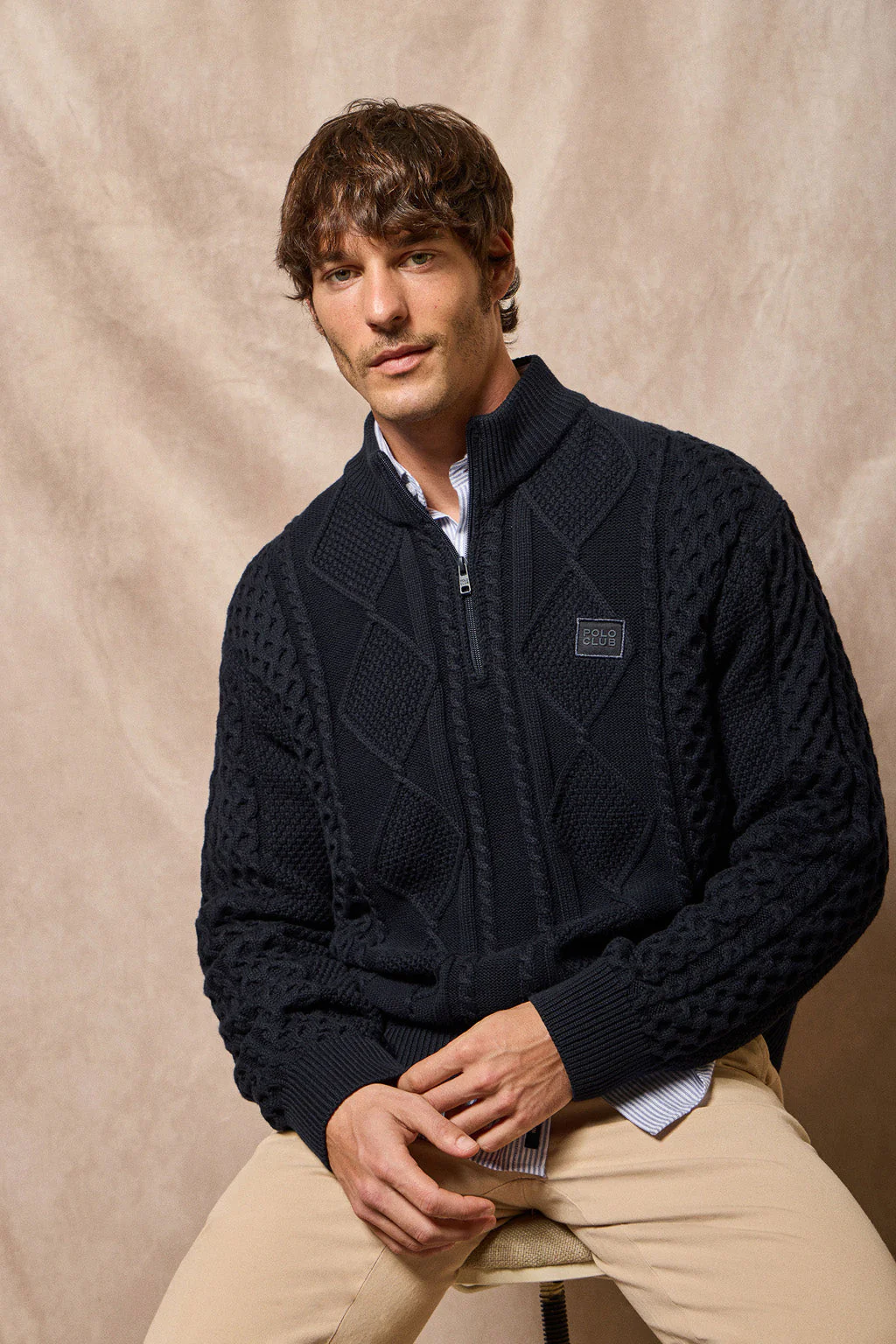 Jersey trenzado Nil azul marino con cremallera y detalle Polo Club - Image 5