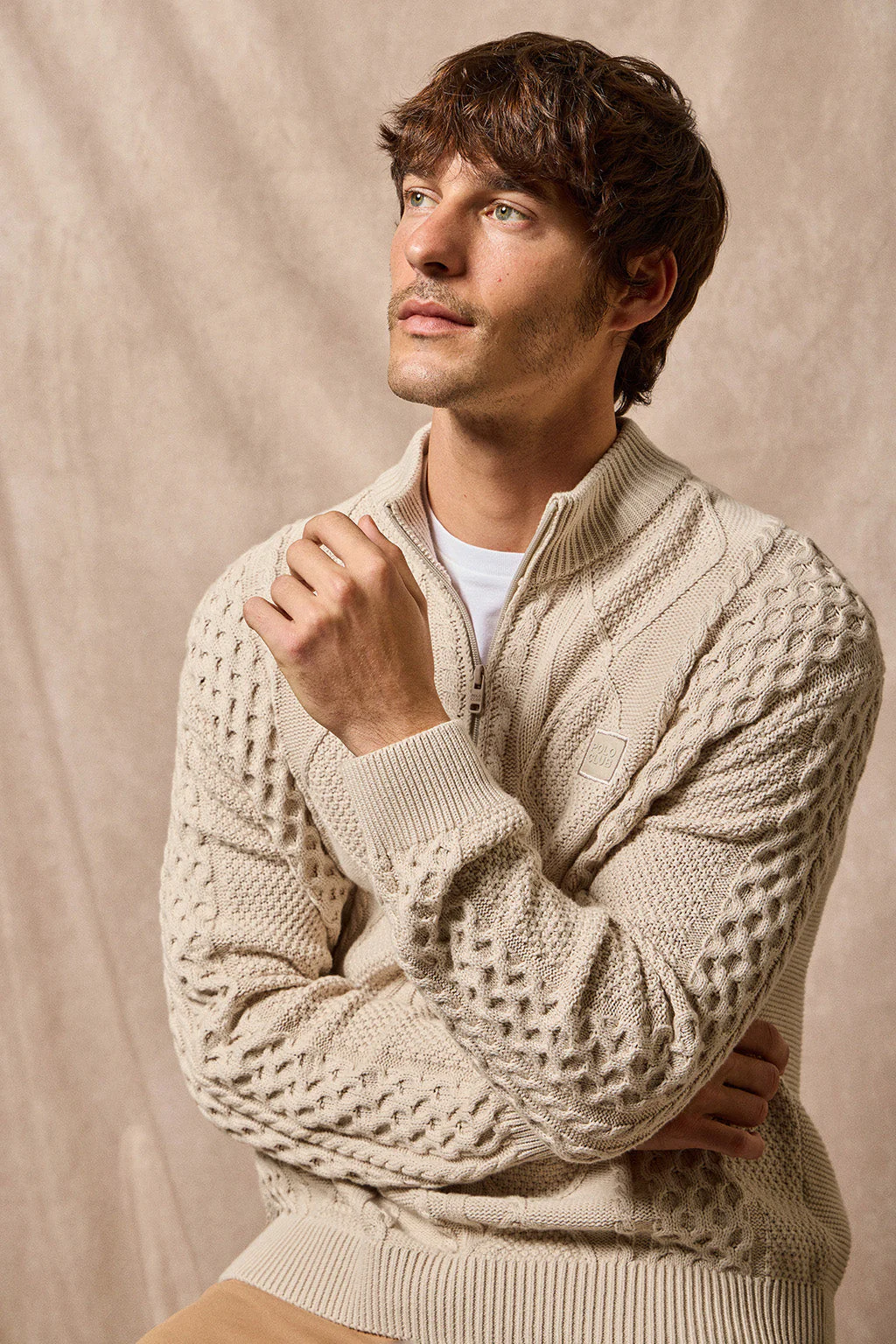 Jersey trenzado Nil beige con cremallera y detalle Polo Club - Image 5
