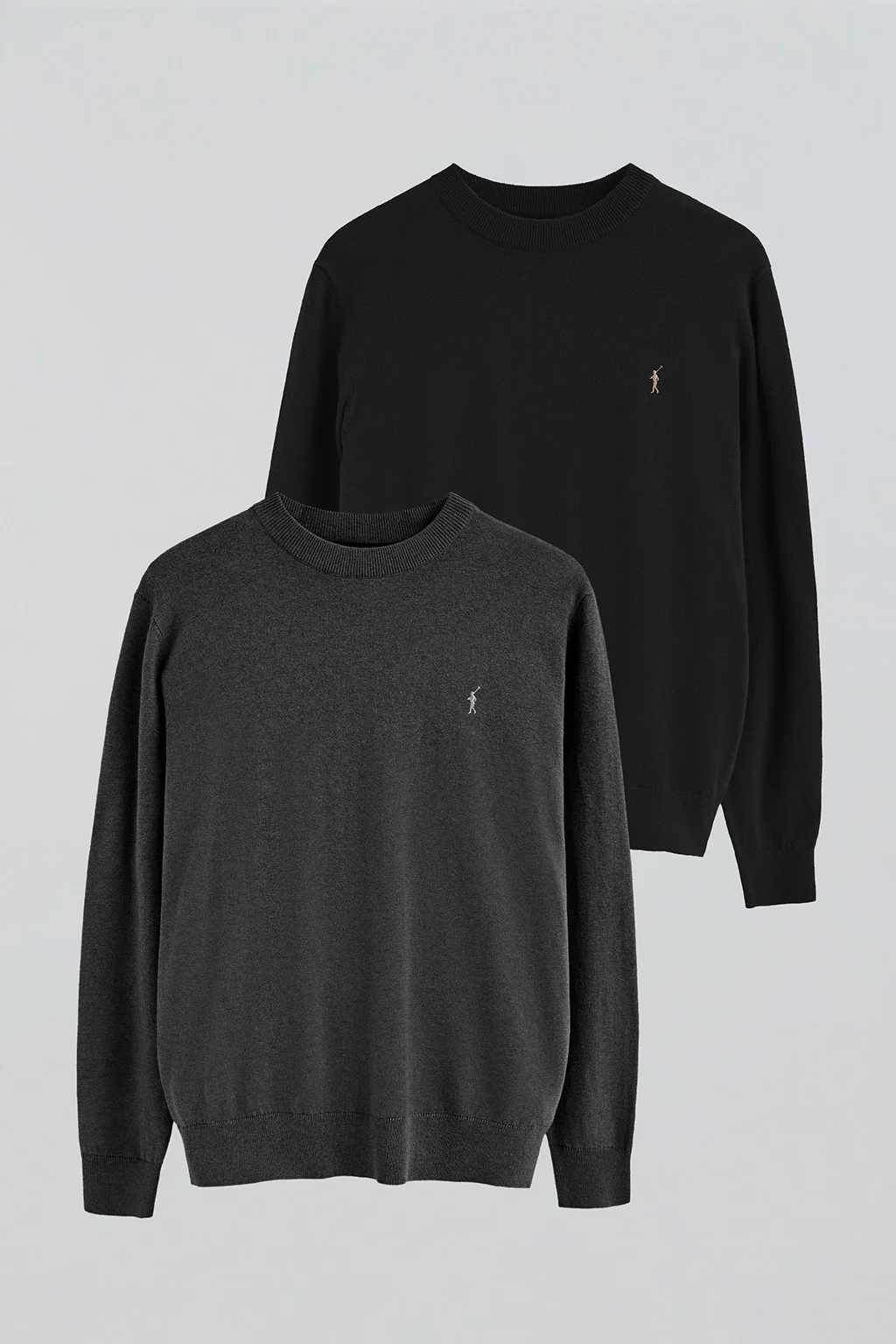 Pack hombre de dos jerseis negro y gris oscuro vigoré de mezcla de lana y bordado Rigby Go
