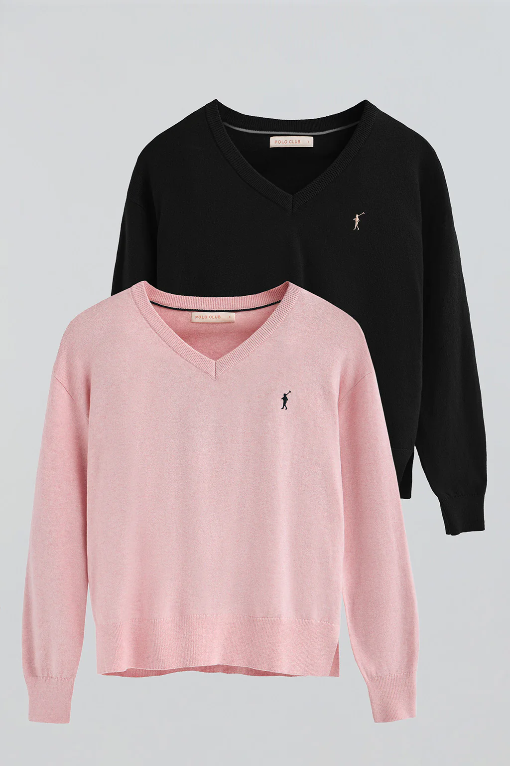 Pack mujer de dos jerseis negro y rosa vigoré de cuello pico en mezcla lana y bordado Rigby Go
