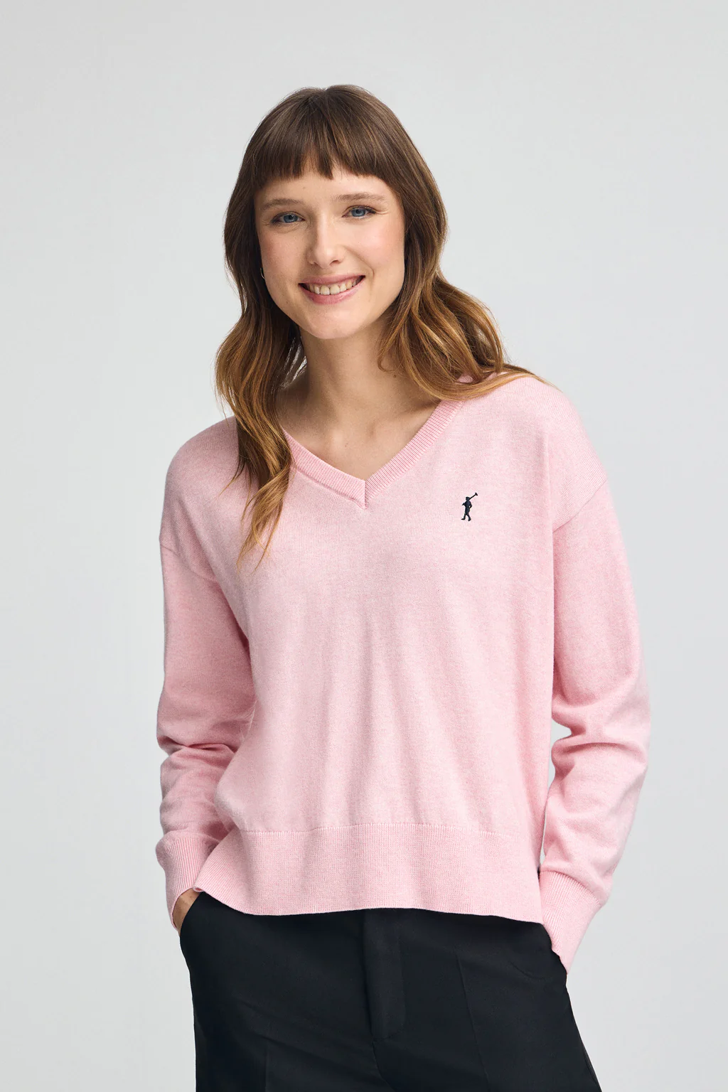 Pack mujer de dos jerseis negro y rosa vigoré de cuello pico en mezcla lana y bordado Rigby Go - Image 2