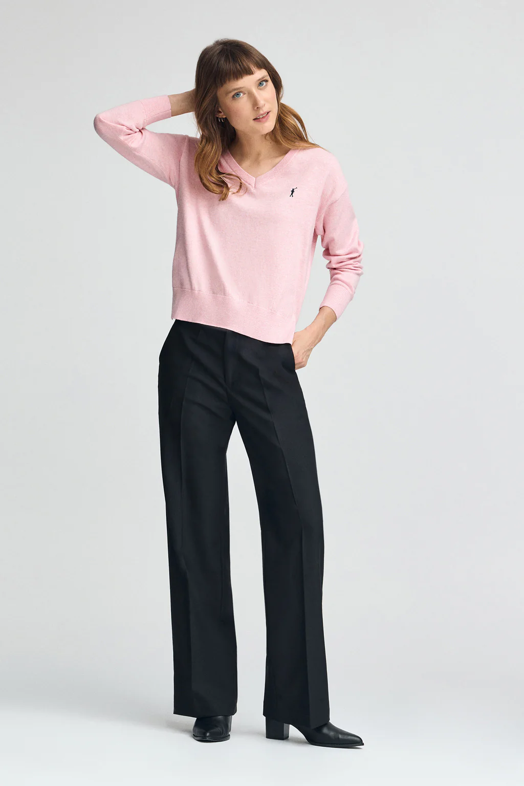 Pack mujer de dos jerseis negro y rosa vigoré de cuello pico en mezcla lana y bordado Rigby Go - Image 4