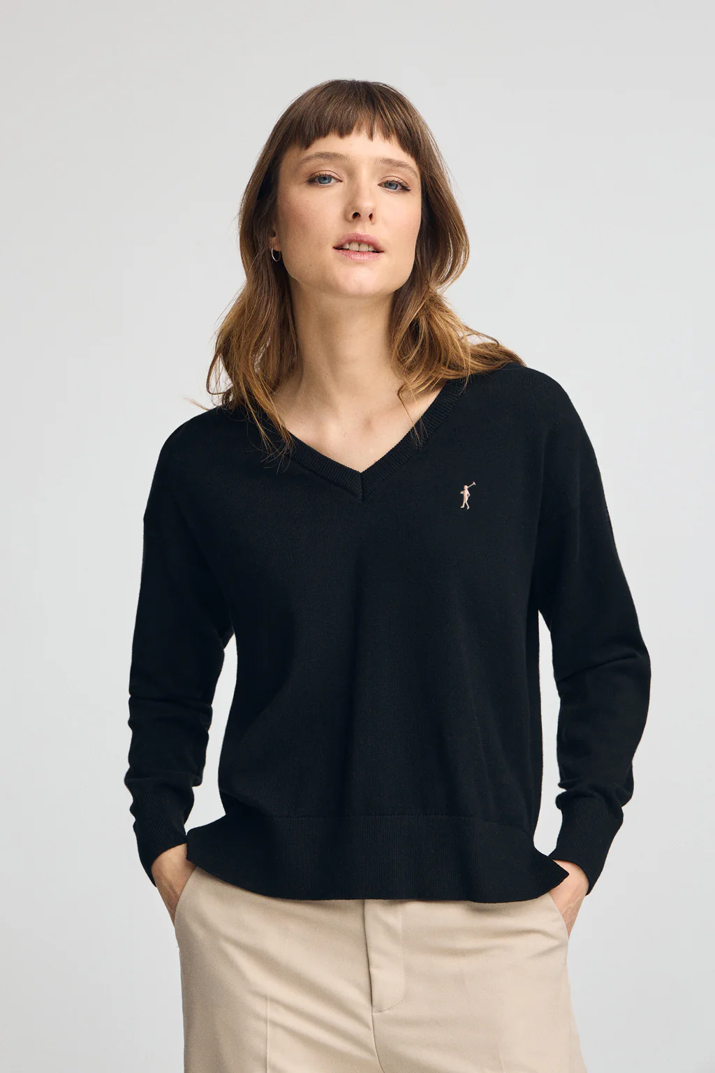 Pack mujer de dos jerseis negro y rosa vigoré de cuello pico en mezcla lana y bordado Rigby Go - Image 7