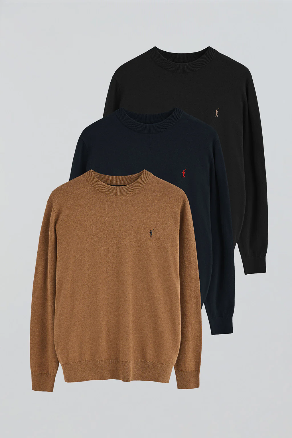 Pack hombre de tres jerseis negro, azul marino y marrón vigoré de mezcla de lana y bordado Rigby Go - Image 18