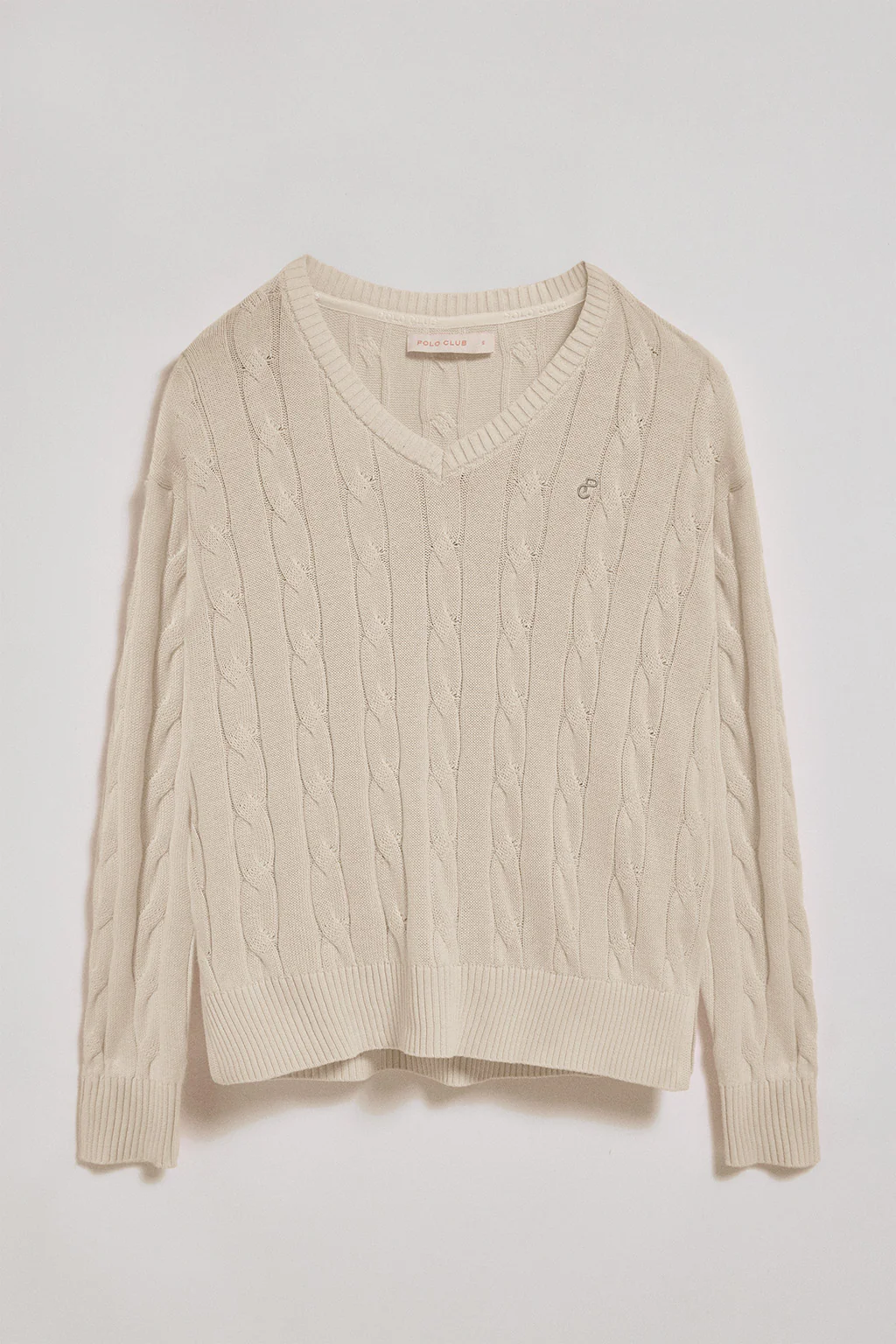 Jersey beige trenzado de escote en pico con monograma bordado - Image 6