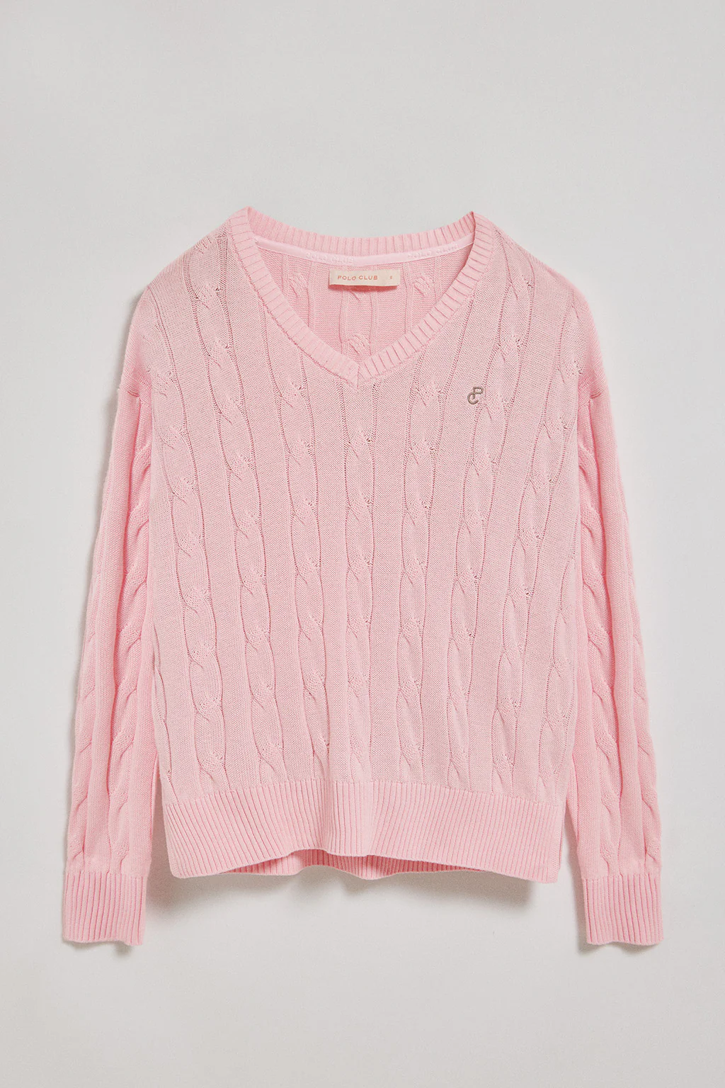 Jersey rosa trenzado de escote en pico con monograma bordado - Image 7