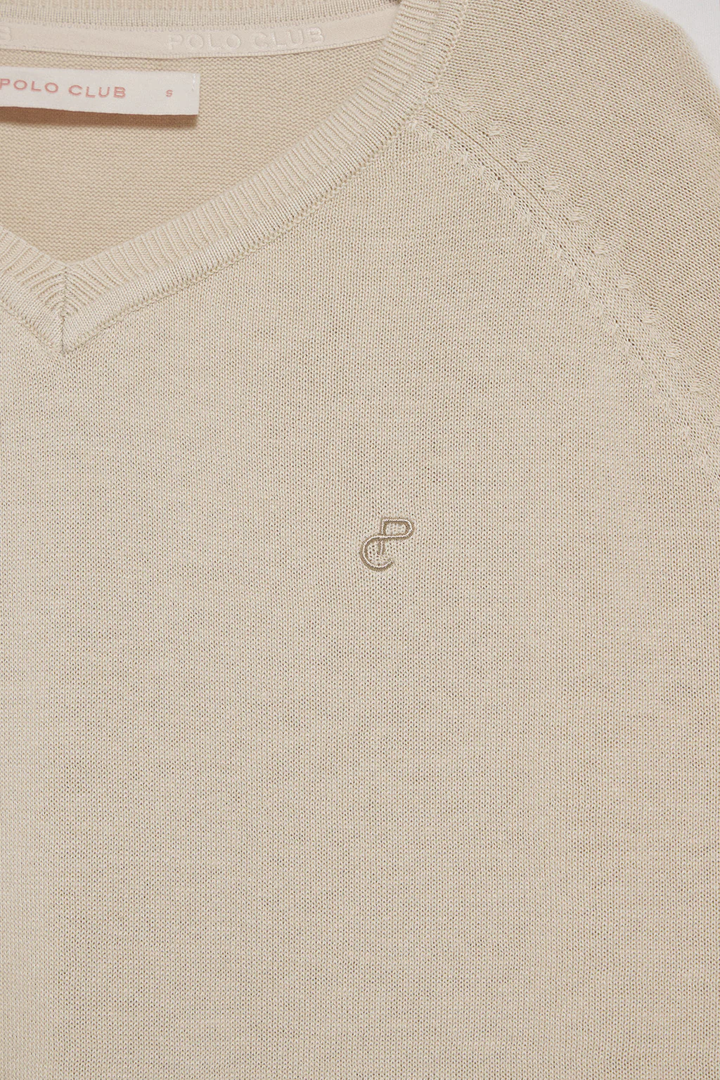 Jersey beige en cuello v de algodón y lino con monograma bordado - Image 6