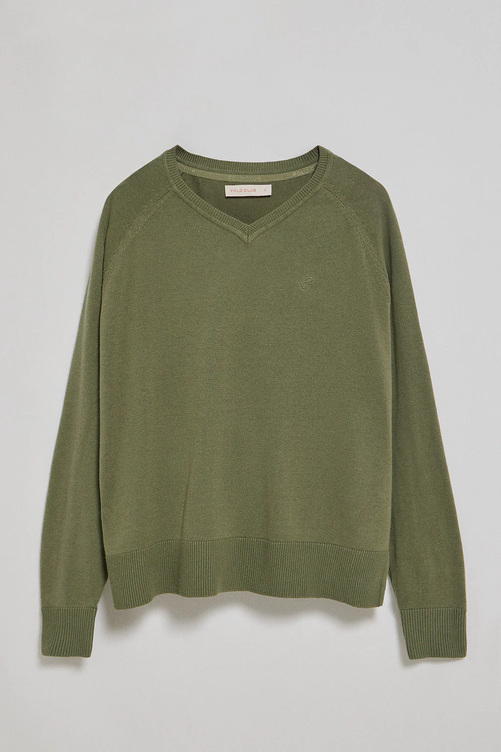 Jersey verde claro en cuello v de algodón y lino con monograma bordado - Image 8