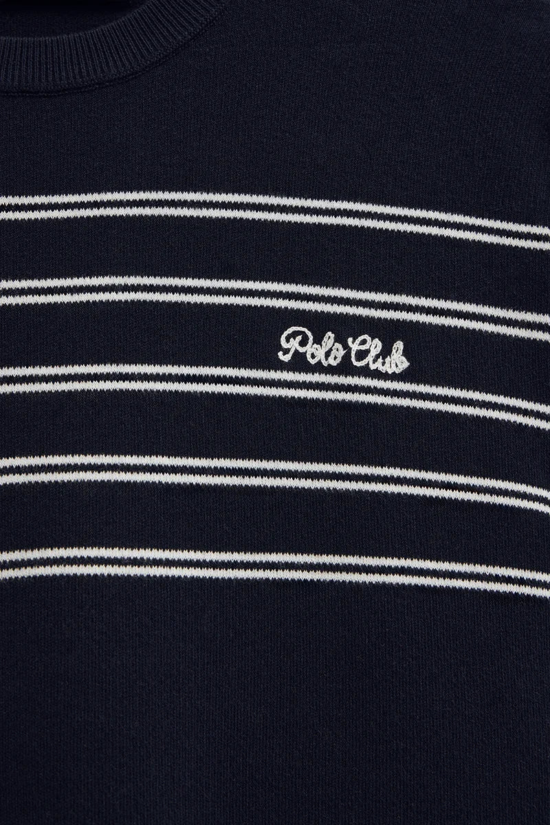 Jersey de rayas azul marino y color crudo de manga corta con bordado Polo Club - Image 7