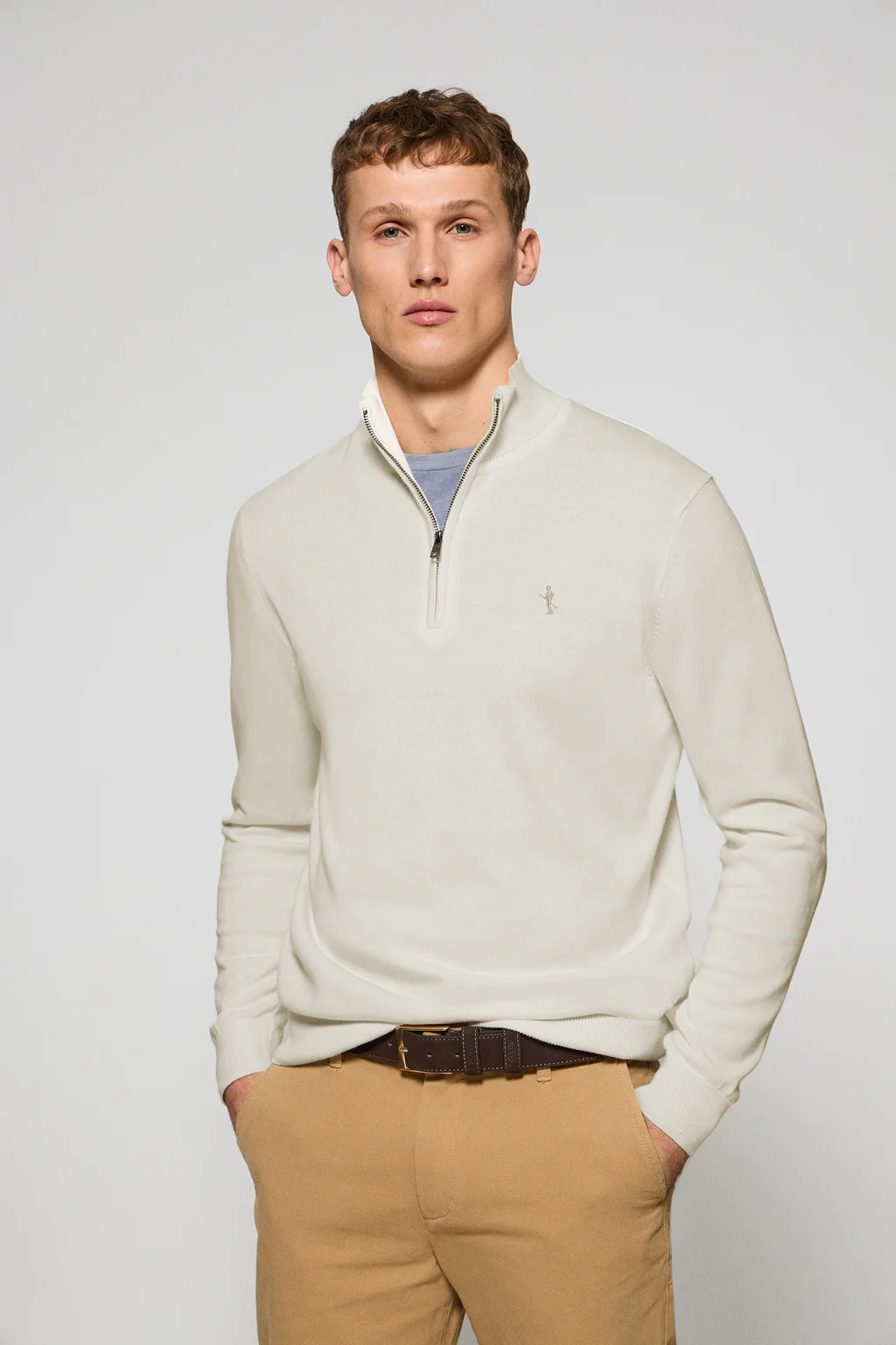 Jersey beige con cremallera y bordado Rigby Best