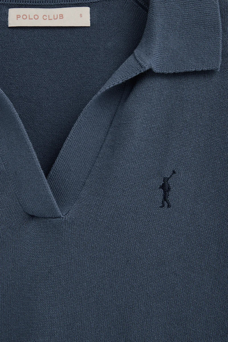Jersey azul denim de cuello polo con logo Rigby Go - Image 7