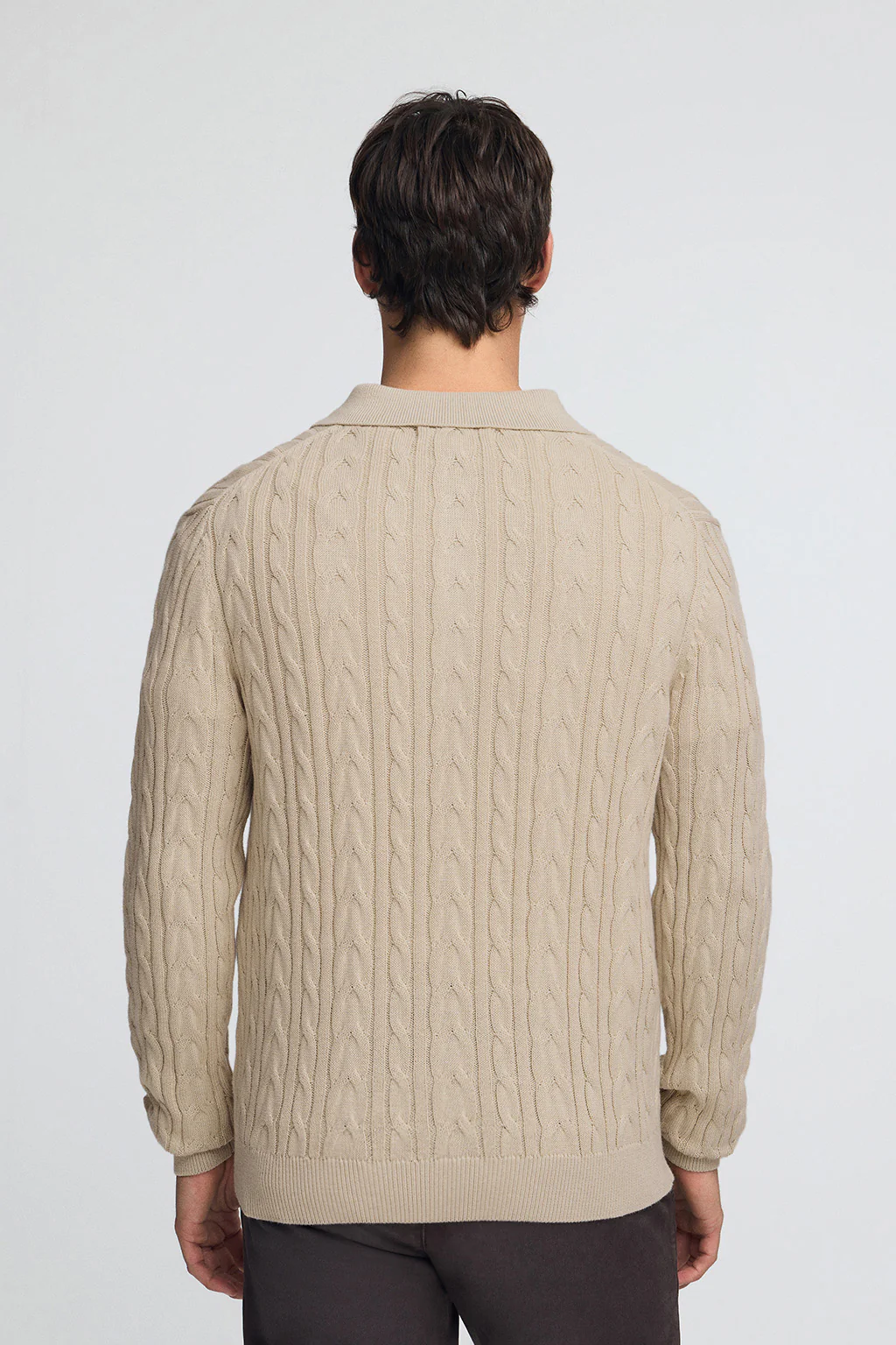 Jersey beige de punto trenzado en mezcla de lana con cuello polo y bordado Rigby Go - Image 4