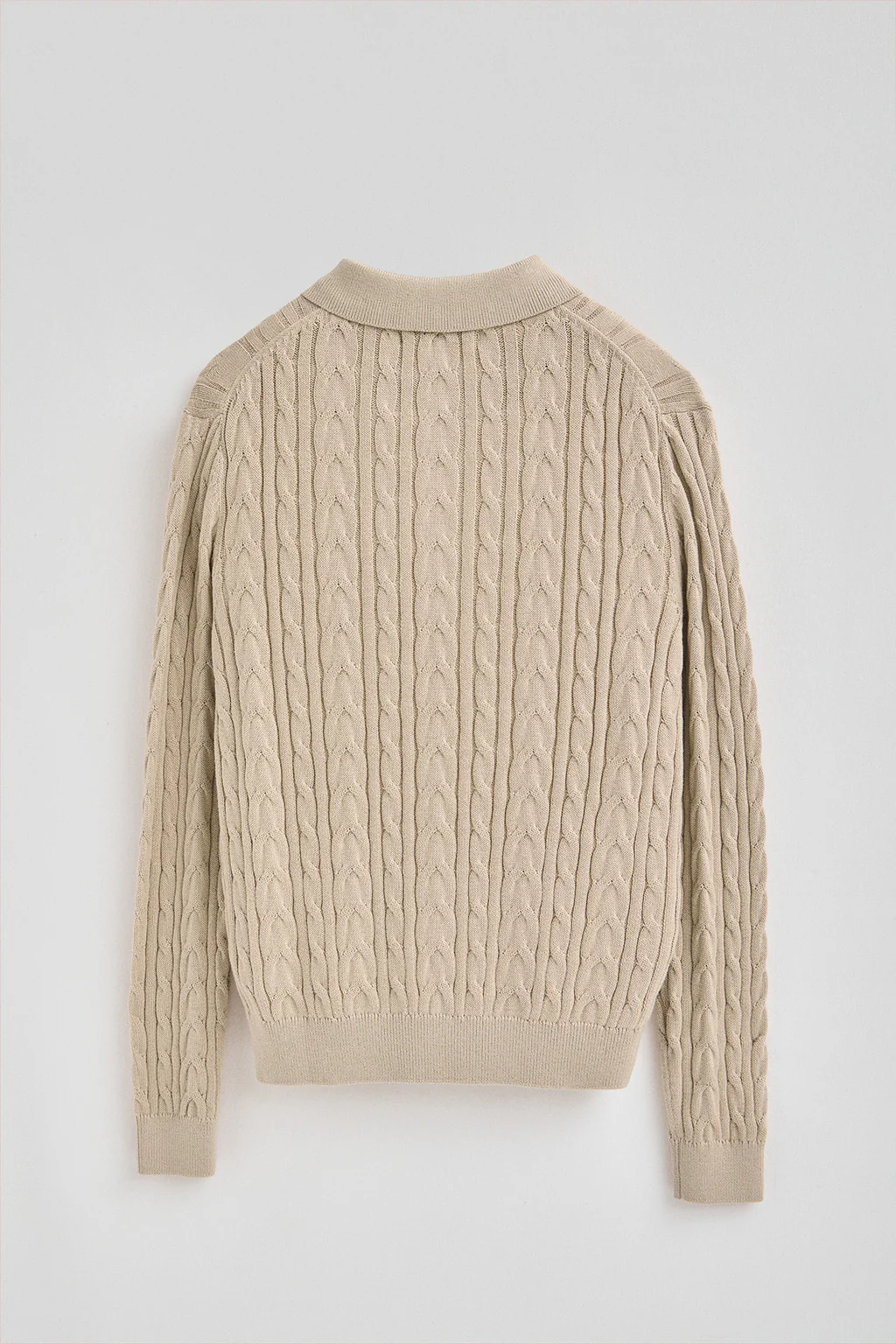 Jersey beige de punto trenzado en mezcla de lana con cuello polo y bordado Rigby Go - Image 7