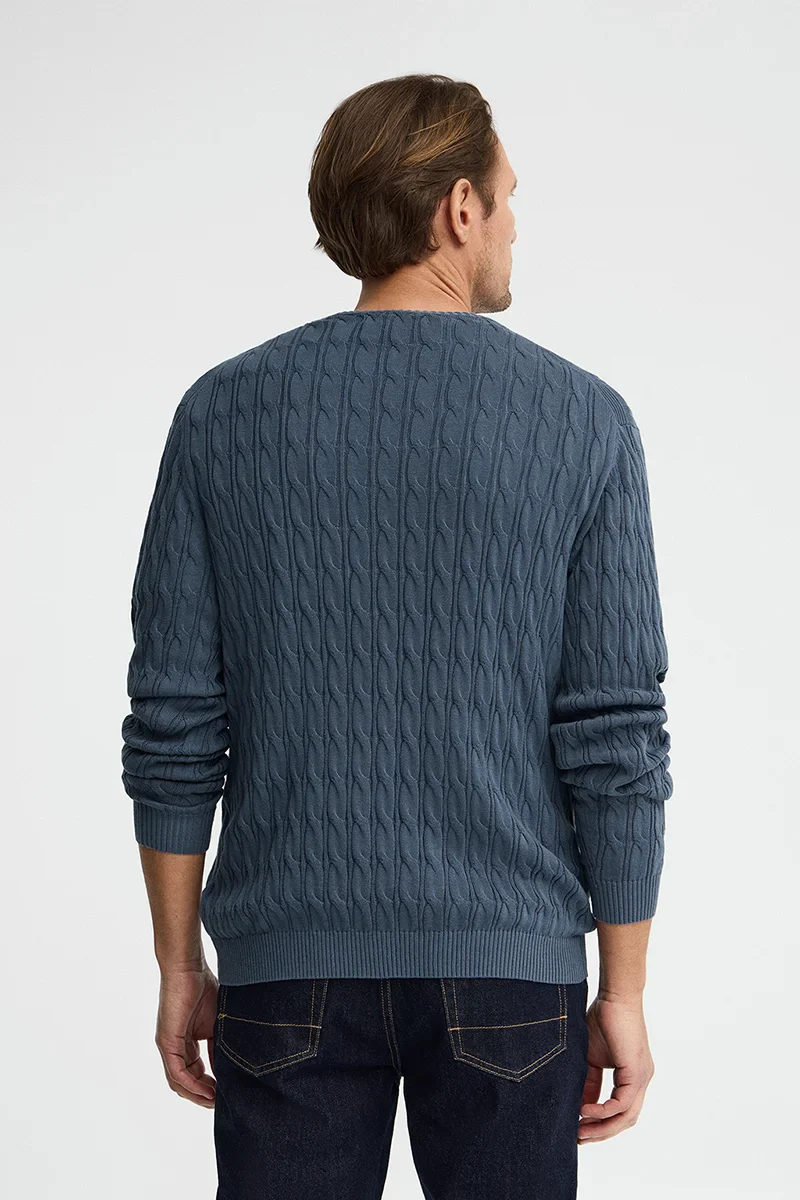 Jersey azul denim de punto trenzado y logo Rigby Go - Image 4