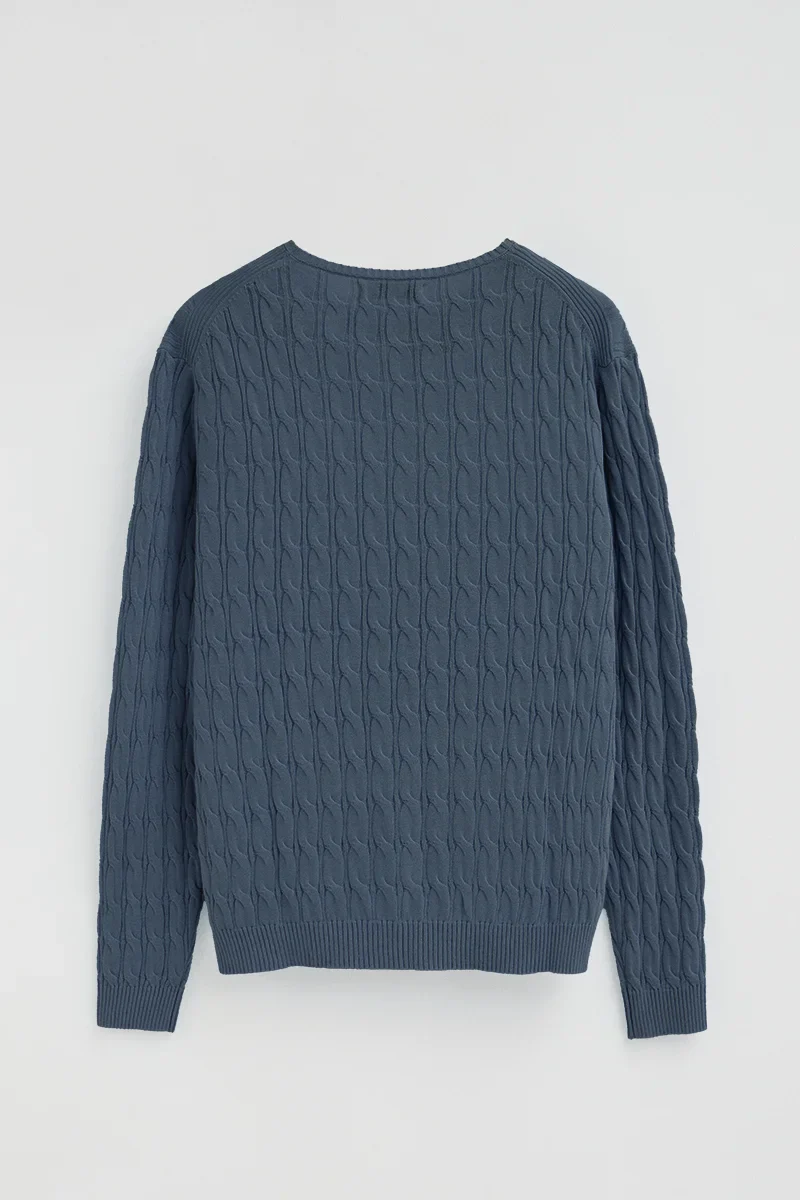 Jersey azul denim de punto trenzado y logo Rigby Go - Image 7