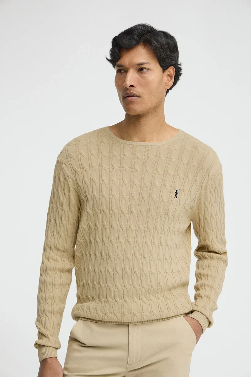 Jersey beige de punto trenzado y logo Rigby Go - Image 2