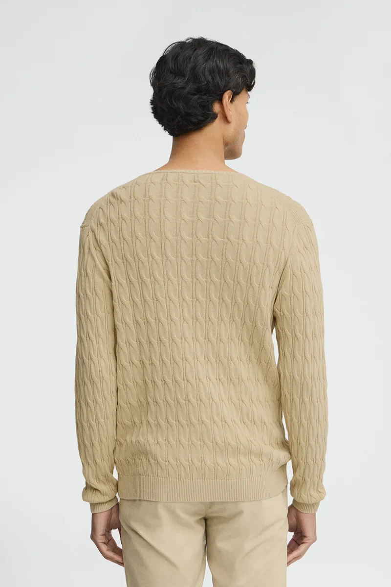 Jersey beige de punto trenzado y logo Rigby Go - Image 4