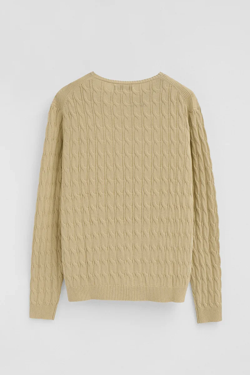 Jersey beige de punto trenzado y logo Rigby Go - Image 7