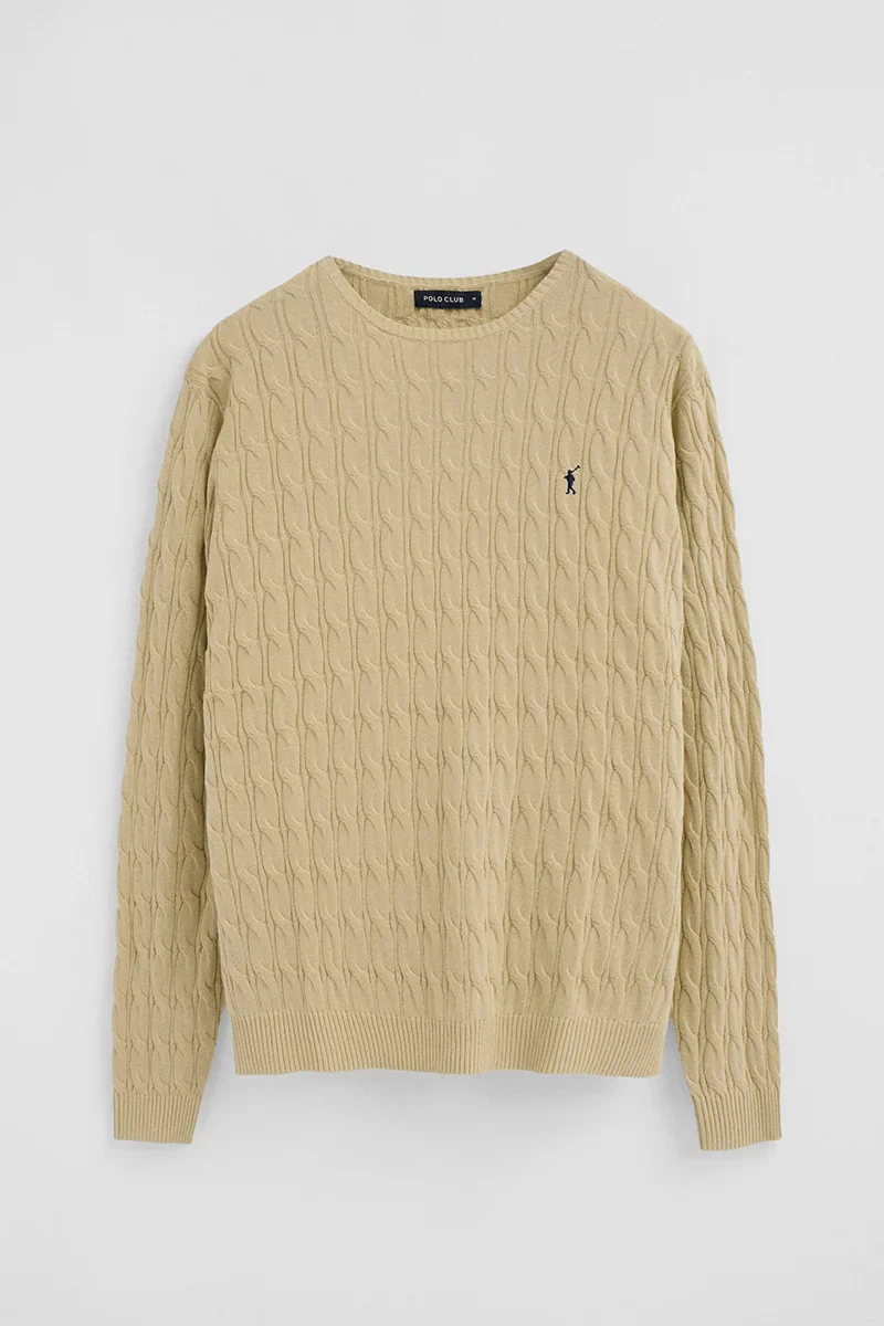 Jersey beige de punto trenzado y logo Rigby Go - Image 8