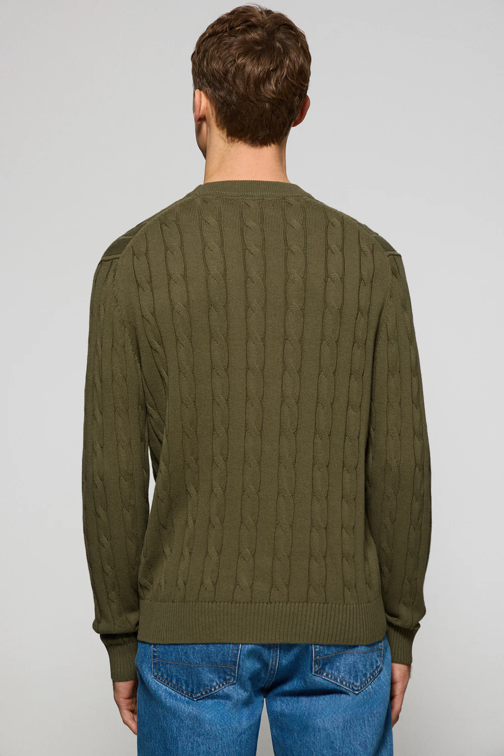 Jersey verde claro de punto trenzado de cuello redondo y bordado Rigby Go - Image 4