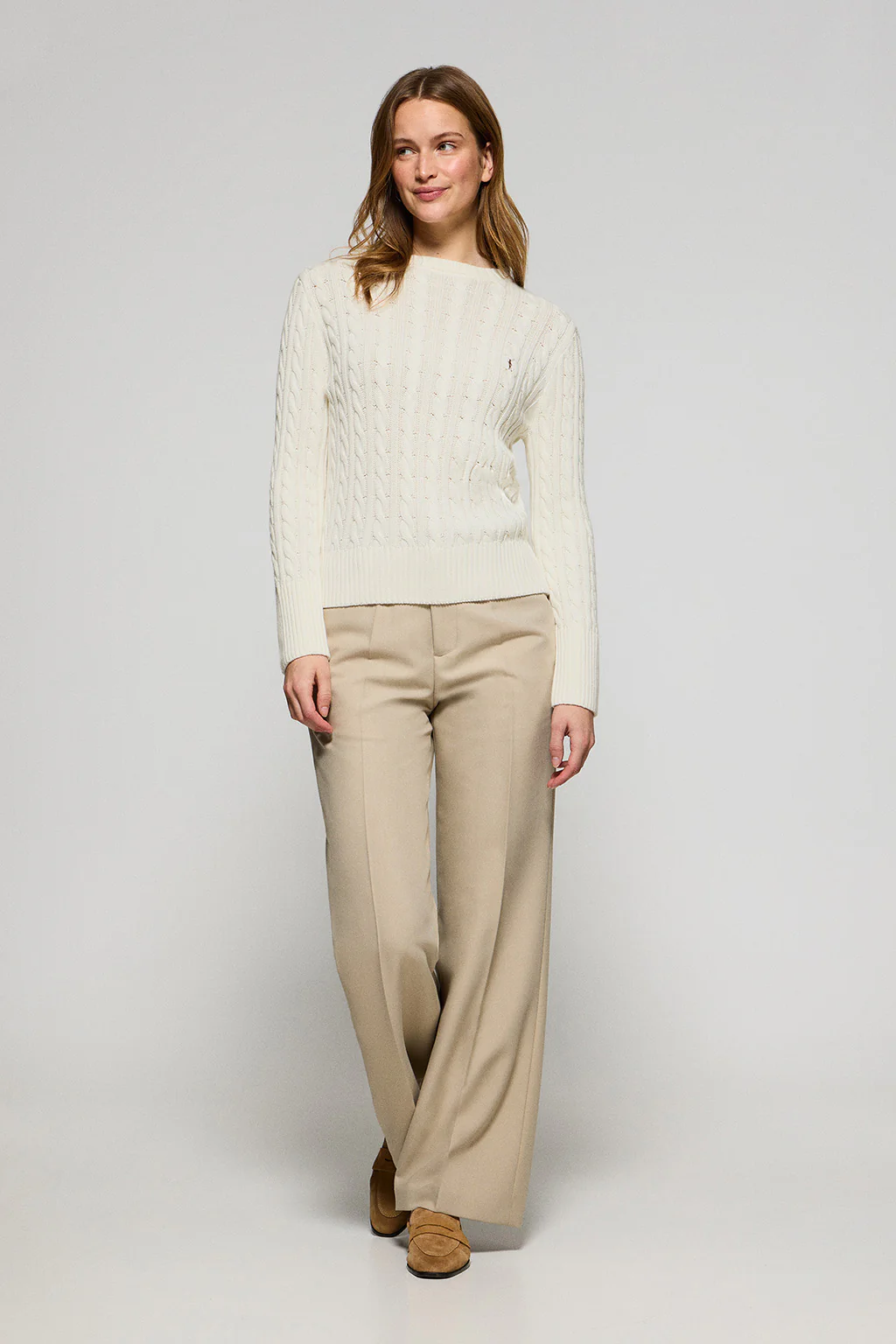 Jersey beige trenzado de cuello redondo y bordado Rigby Go - Image 3