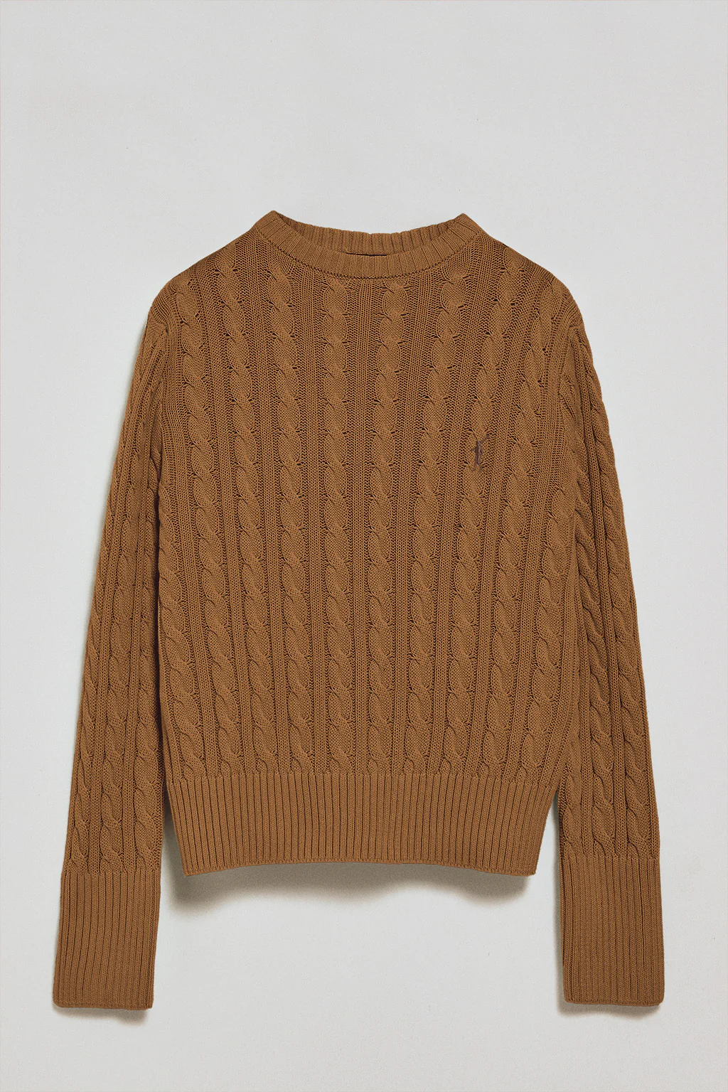 Jersey color camel trenzado de cuello redondo y bordado Rigby Go - Image 5