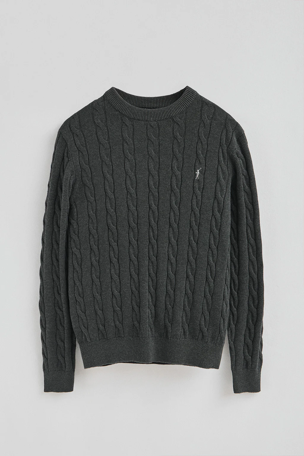 Jersey gris oscuro vigoré de punto trenzado y mezcla de lana con bordado Rigby Go - Image 8