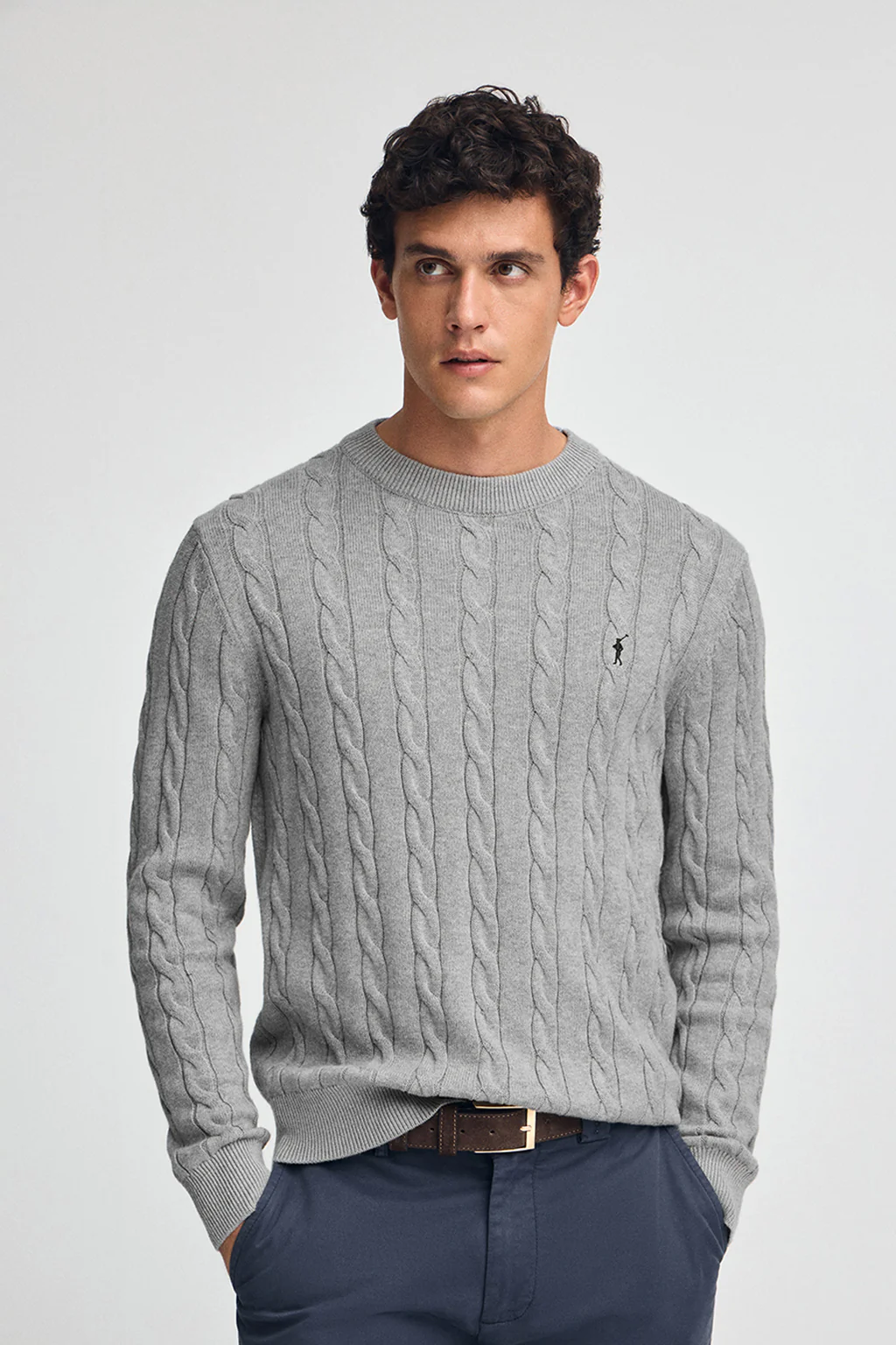 Jersey gris vigoré de punto trenzado y mezcla de lana con bordado Rigby Go