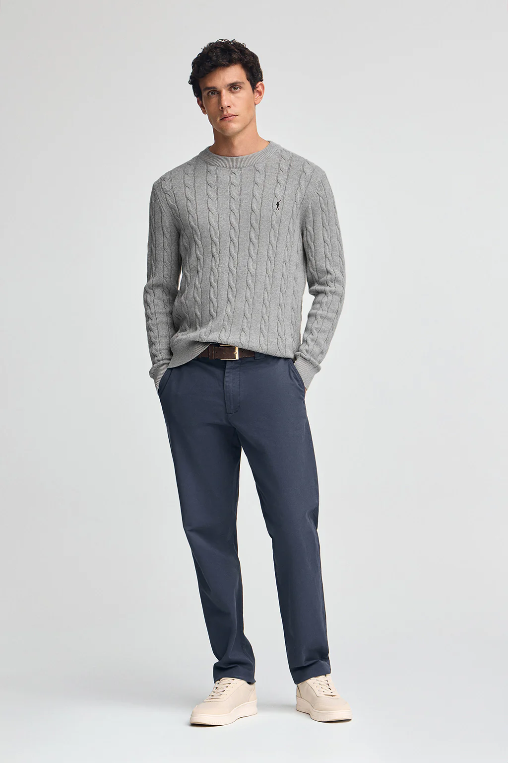 Jersey gris vigoré de punto trenzado y mezcla de lana con bordado Rigby Go - Image 3
