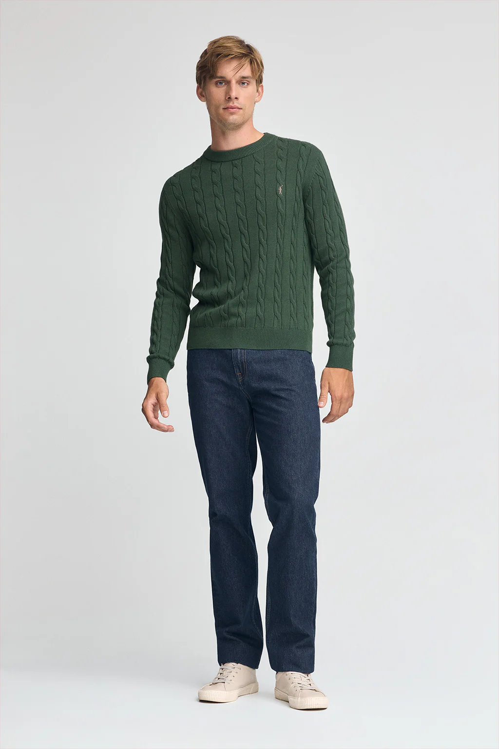 Jersey verde lodo de punto trenzado y mezcla de lana con bordado Rigby Go - Image 3