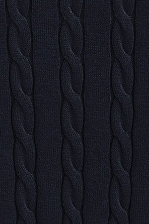 Jersey azul marino de punto trenzado en mezcla de lana con media cremallera y bordado Rigby Go - Image 9