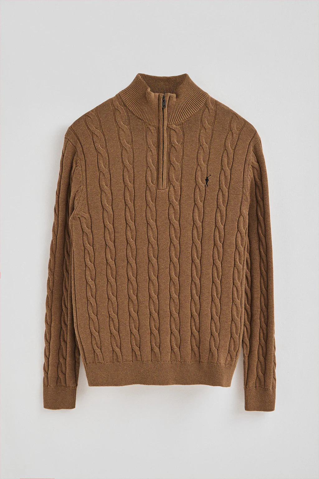 Jersey camel vigoré de punto trenzado mezcla de lana con media cremallera y bordado Rigby Go - Image 5