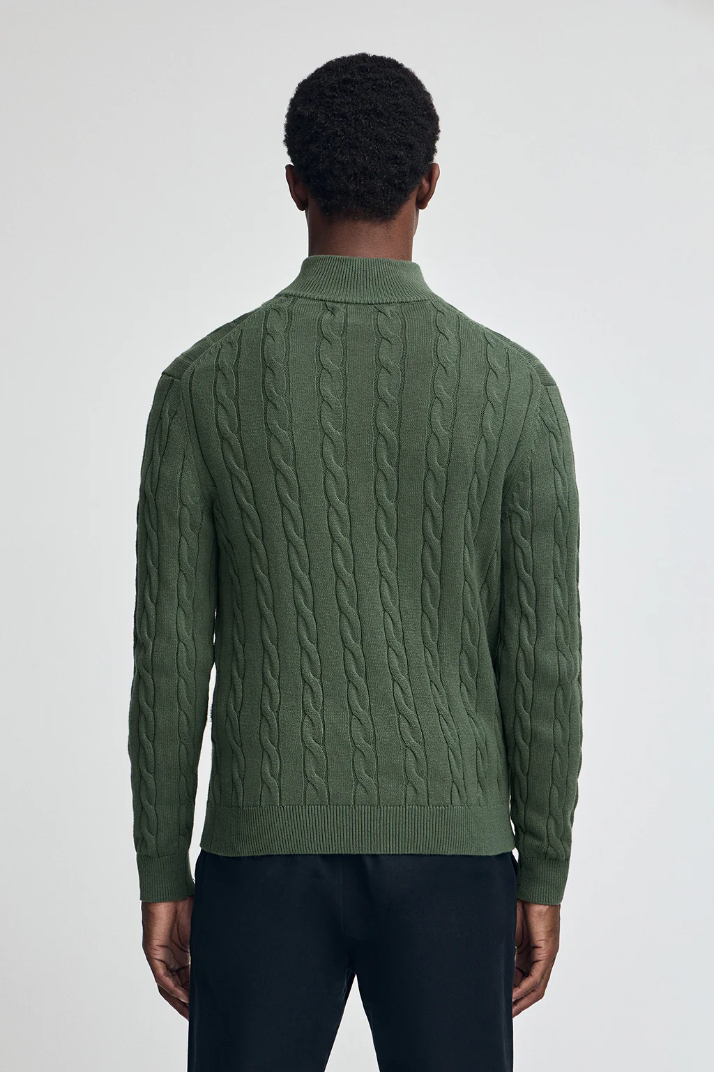 Jersey verde lodo de punto trenzado en mezcla de lana con media cremallera y bordado Rigby Go - Image 4