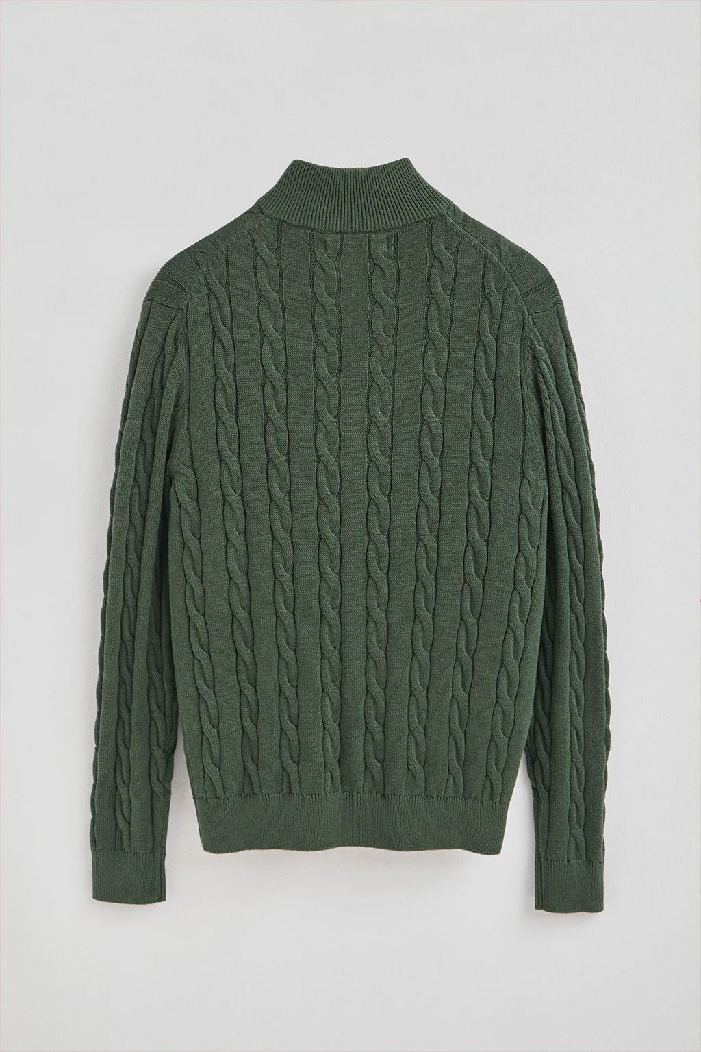 Jersey verde lodo de punto trenzado en mezcla de lana con media cremallera y bordado Rigby Go - Image 7