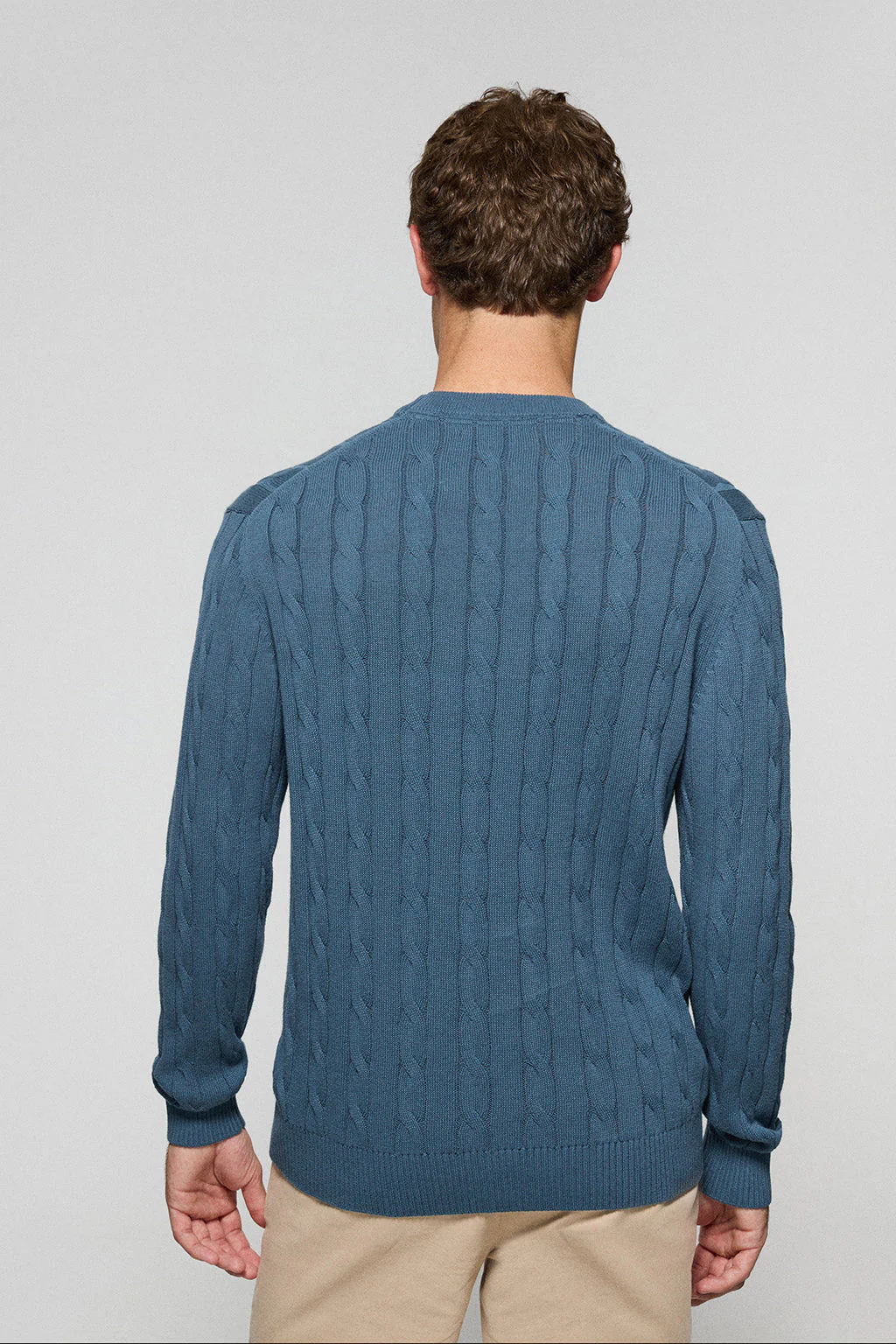 Jersey de punto trenzado azul denim con logo Rigby Go - Image 5