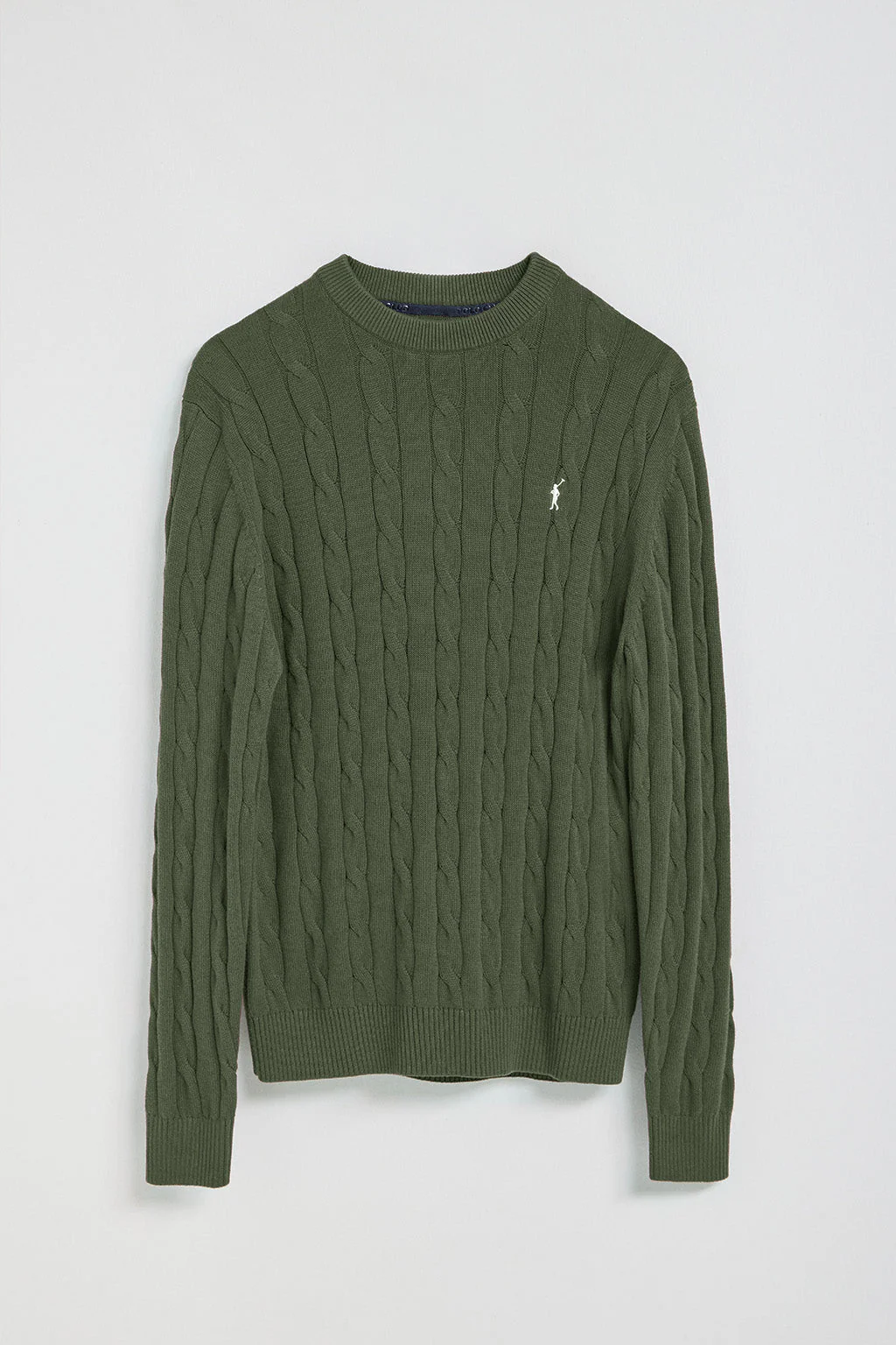Jersey de punto trenzado verde militar con logo Rigby Go - Image 5