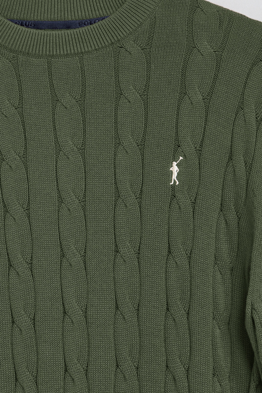 Jersey de punto trenzado verde militar con logo Rigby Go - Image 6