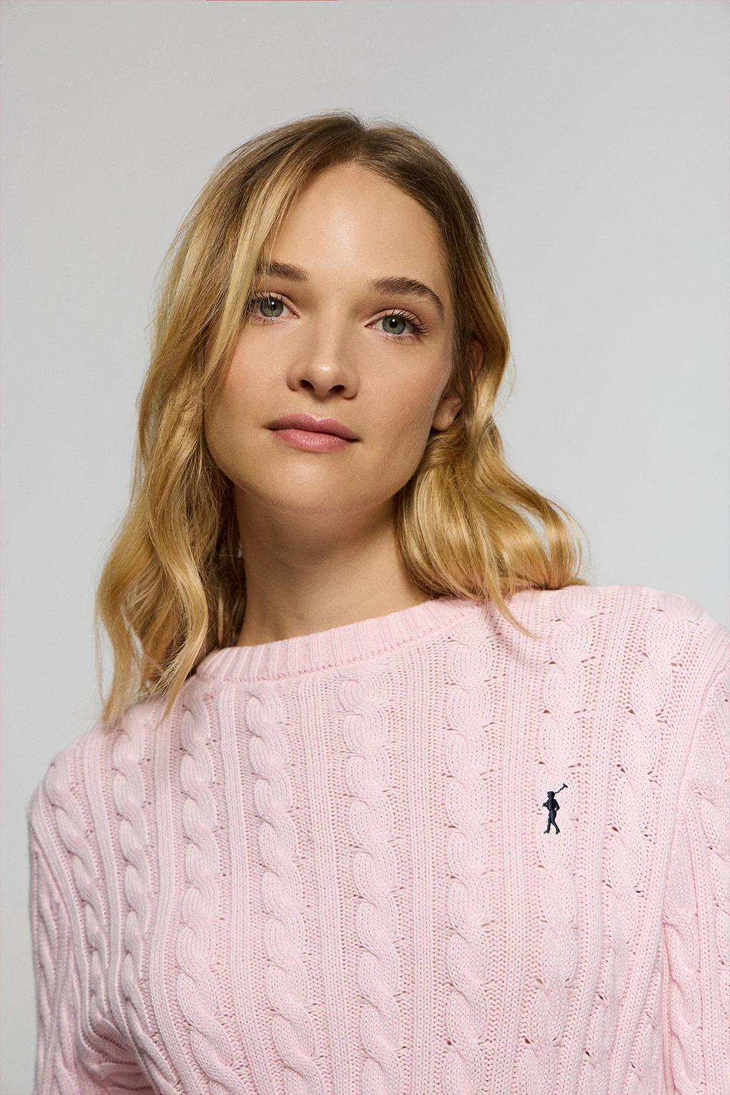 Jersey trenzado rosa claro con logo bordado Rigby Go - Image 3