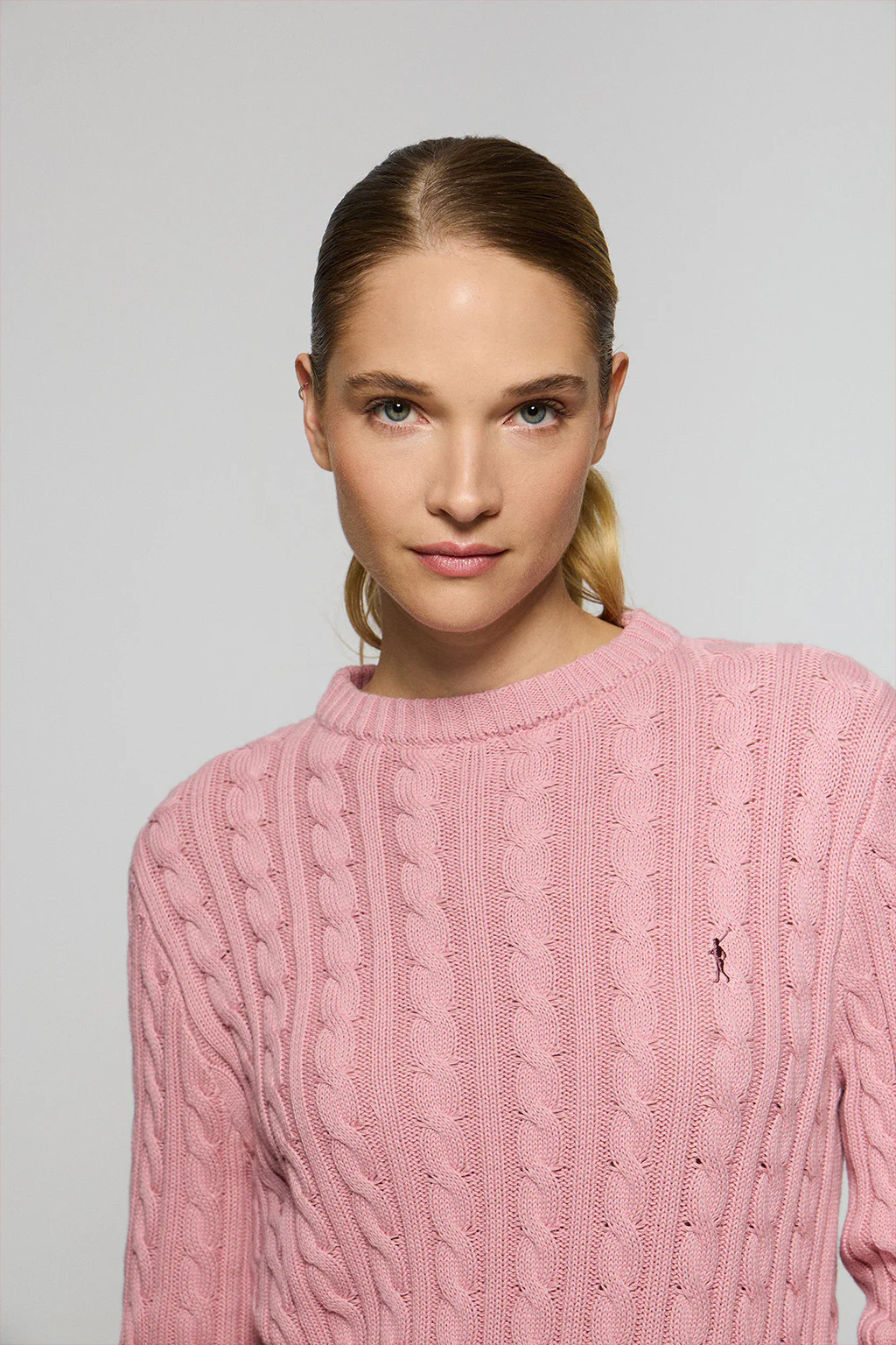 Jersey trenzado color rosa con logo bordado Rigby Go - Image 3