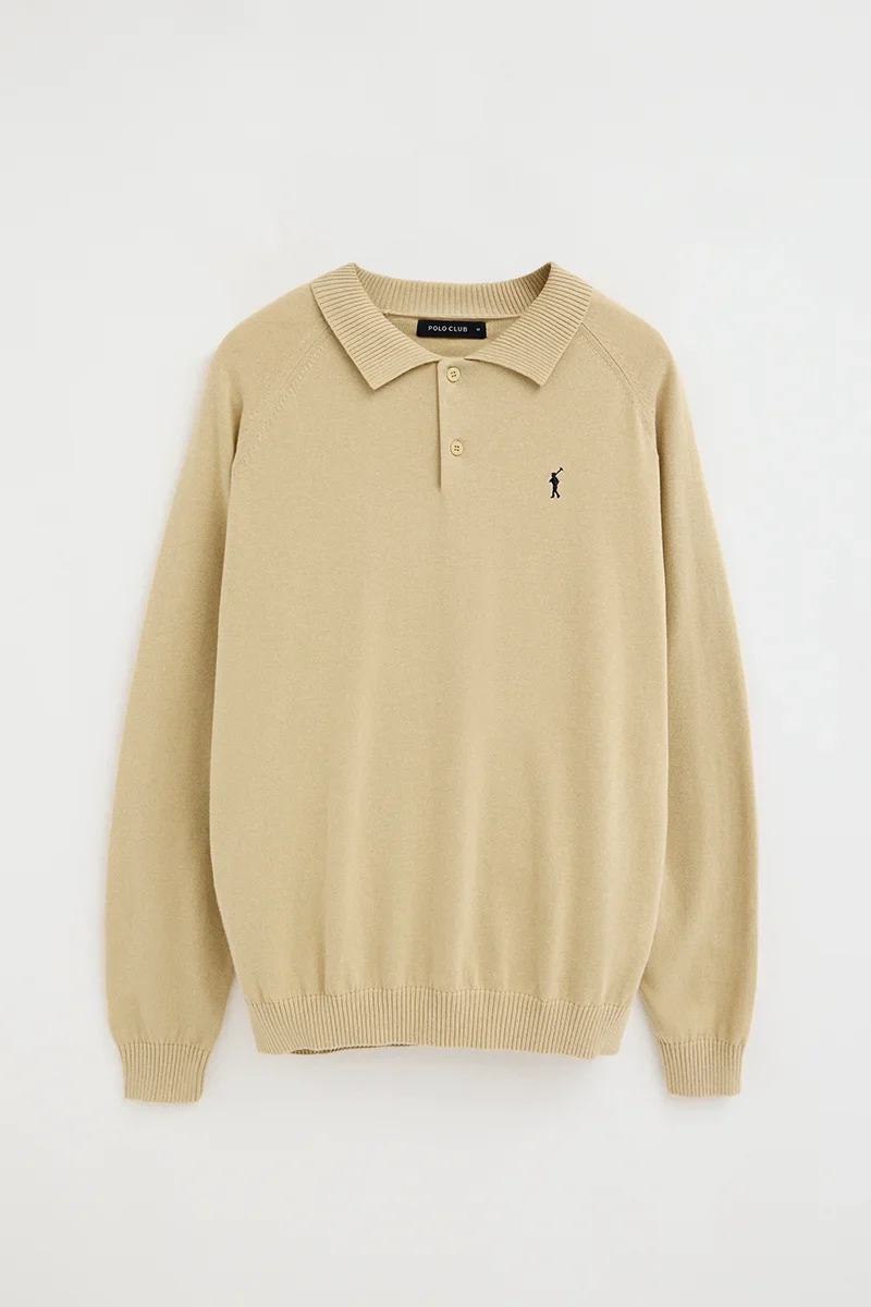 Jersey beige de cuello polo con botones y logo Rigby Go - Image 9