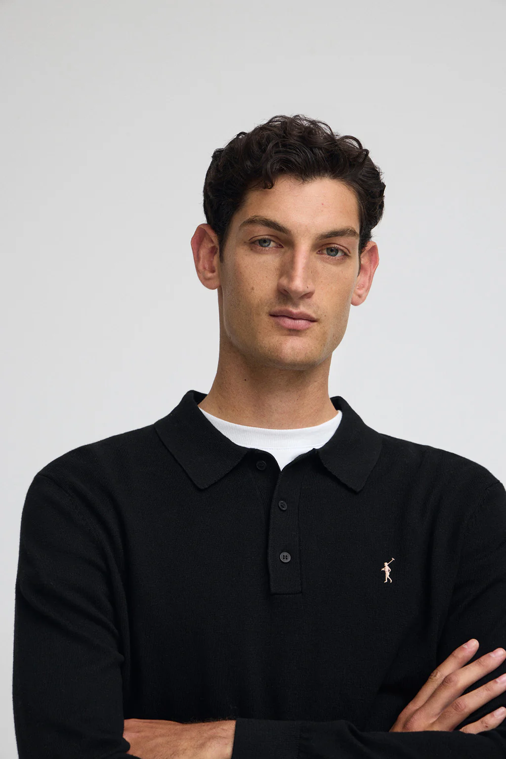 Jersey negro de cuello polo y mezcla de lana con bordado Rigby Go - Image 3