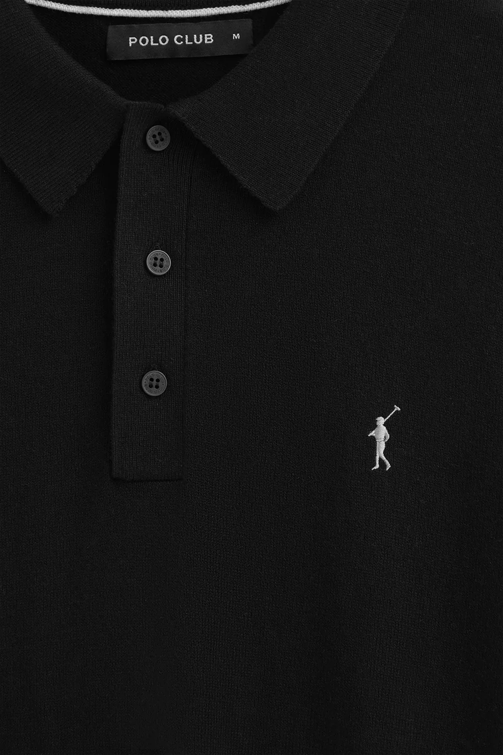 Jersey negro de cuello polo y mezcla de lana con bordado Rigby Go - Image 6
