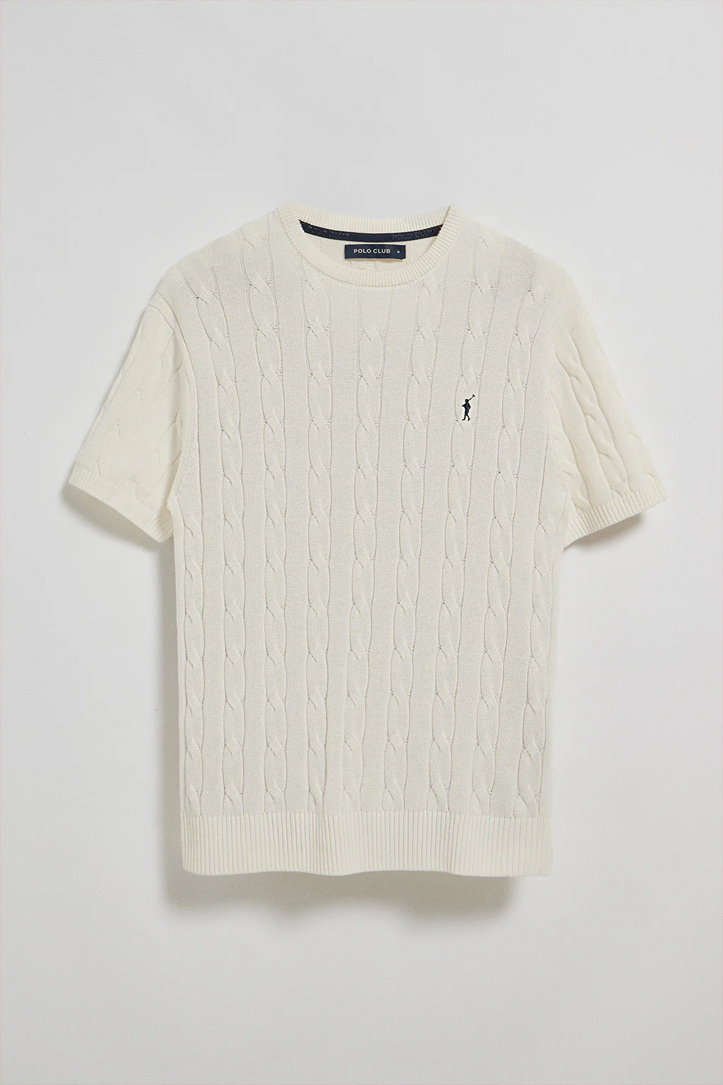 Jersey beige trenzado de manga corta con logo bordado - Image 5