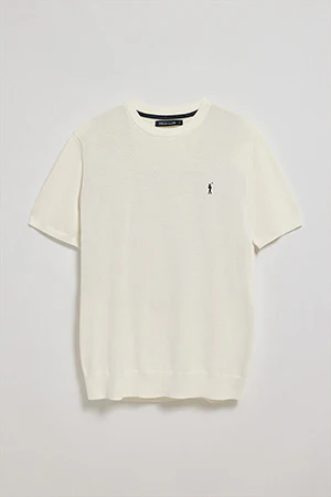 Jersey beige de cuello redondo y manga corta con logo bordado - Image 8