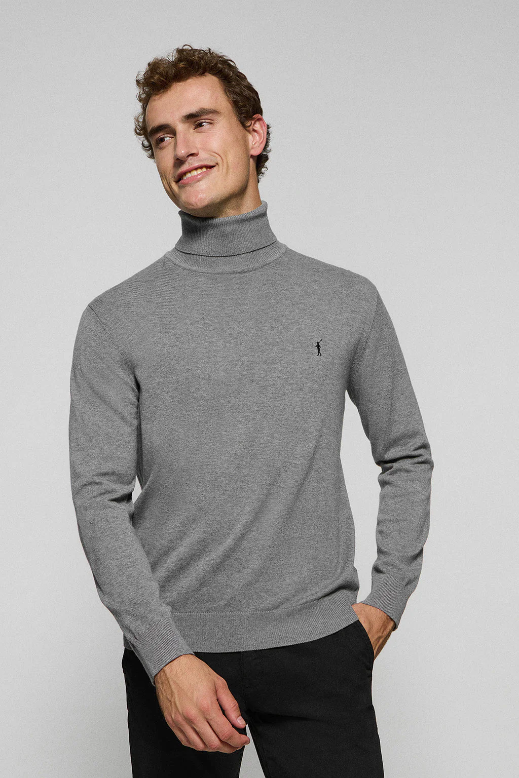 Jersey de punto gris vigoré con cuello elevado y logo bordado Rigby Go
